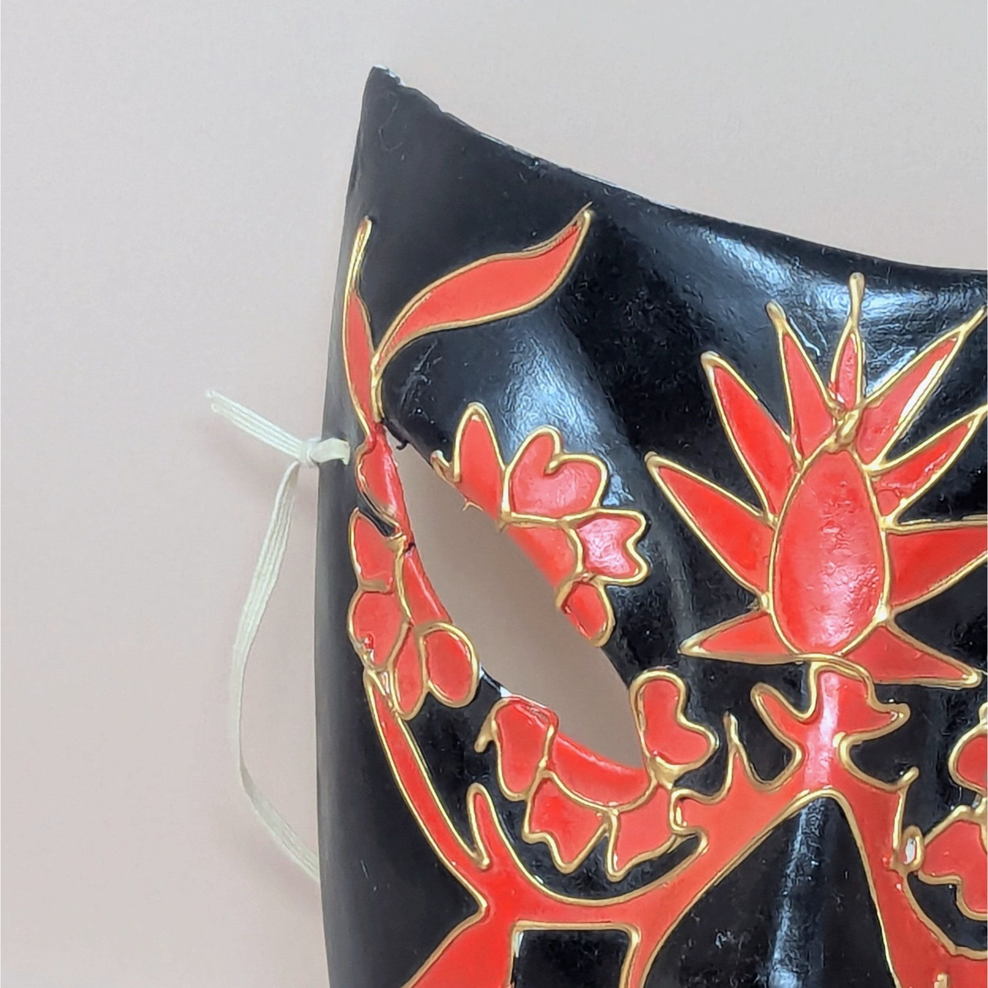 1980s Handmade Red and Black Mask Wall Art