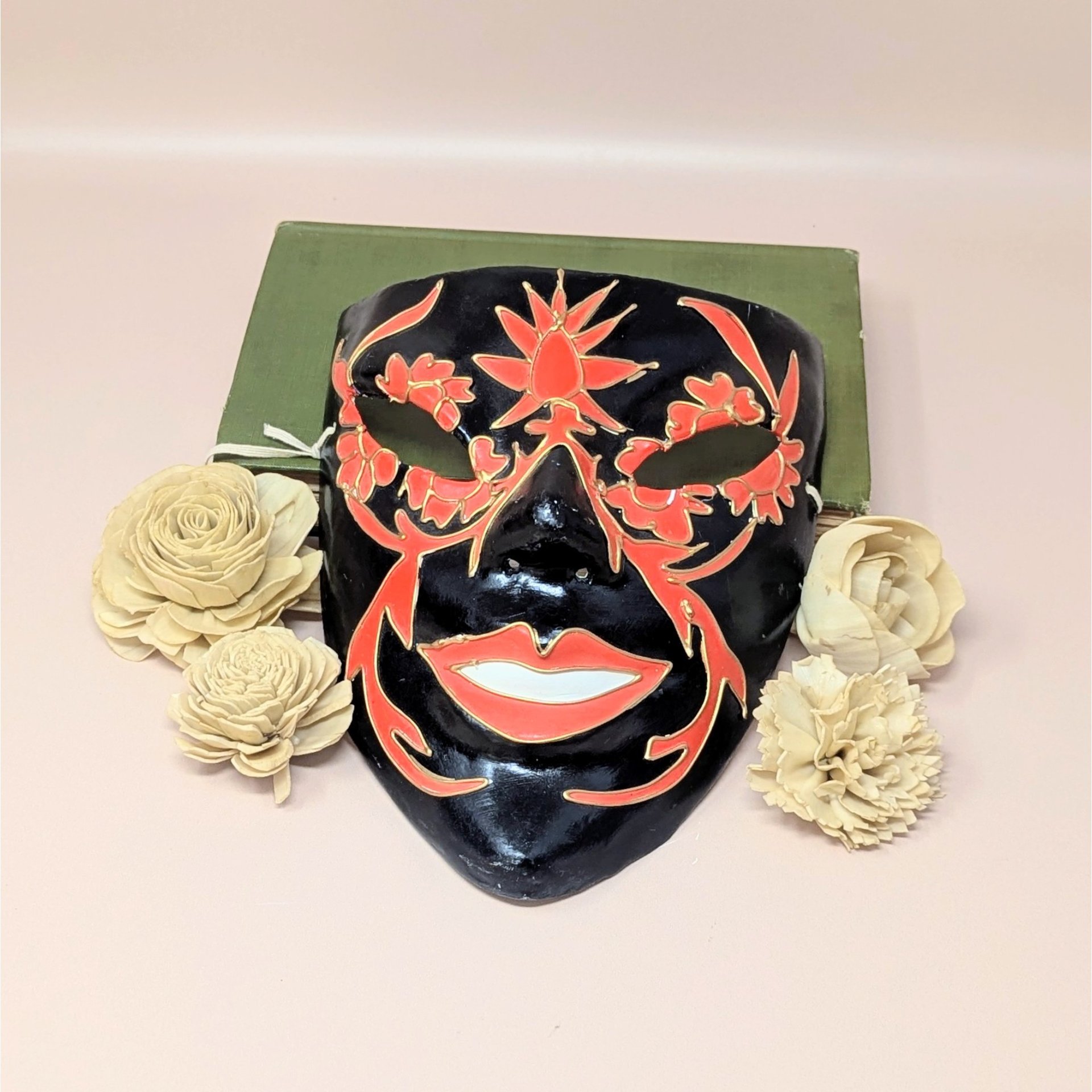 1980s Handmade Red and Black Mask Wall Art