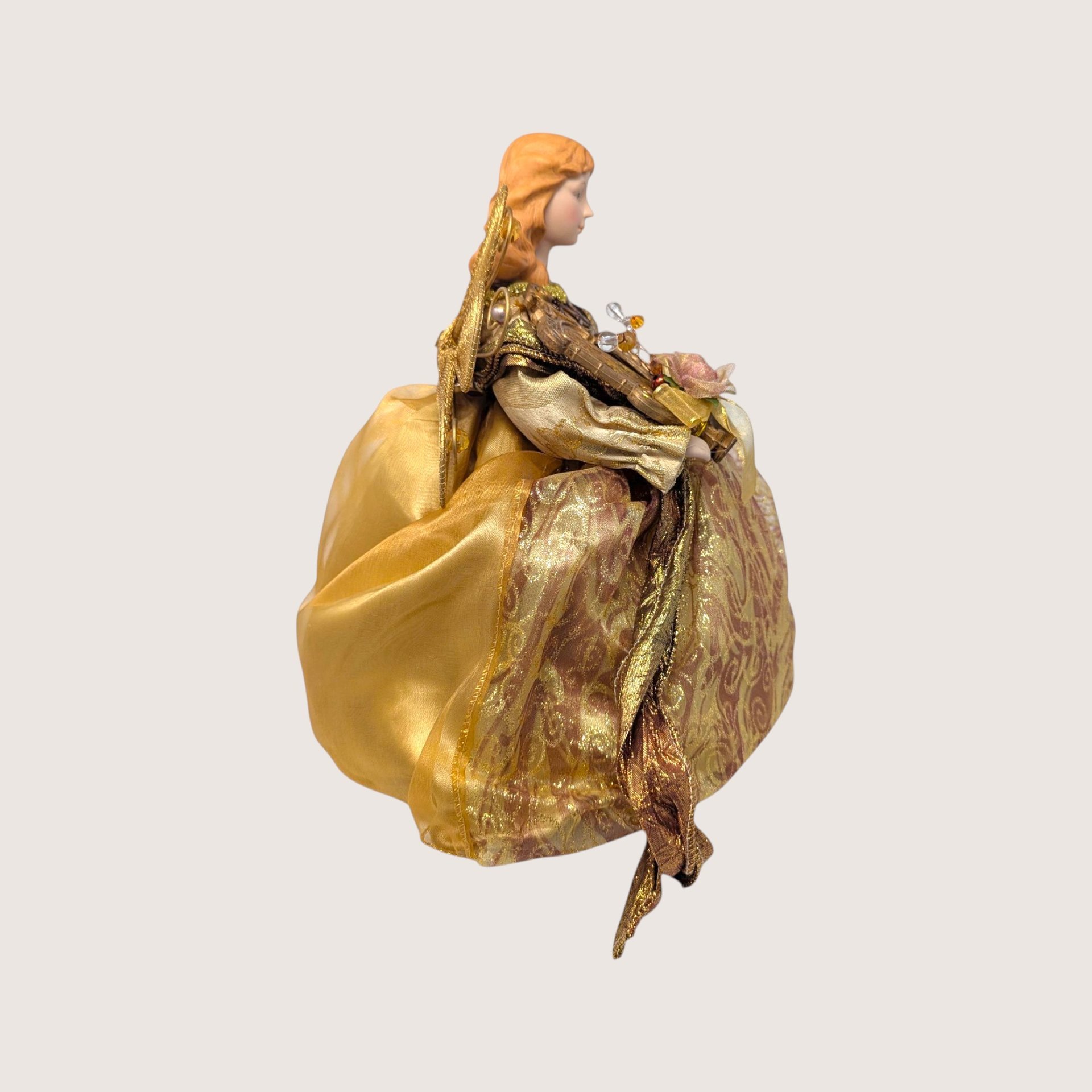 1990s JCPenney Gold Standing Angel Christmas Tree Topper In Box