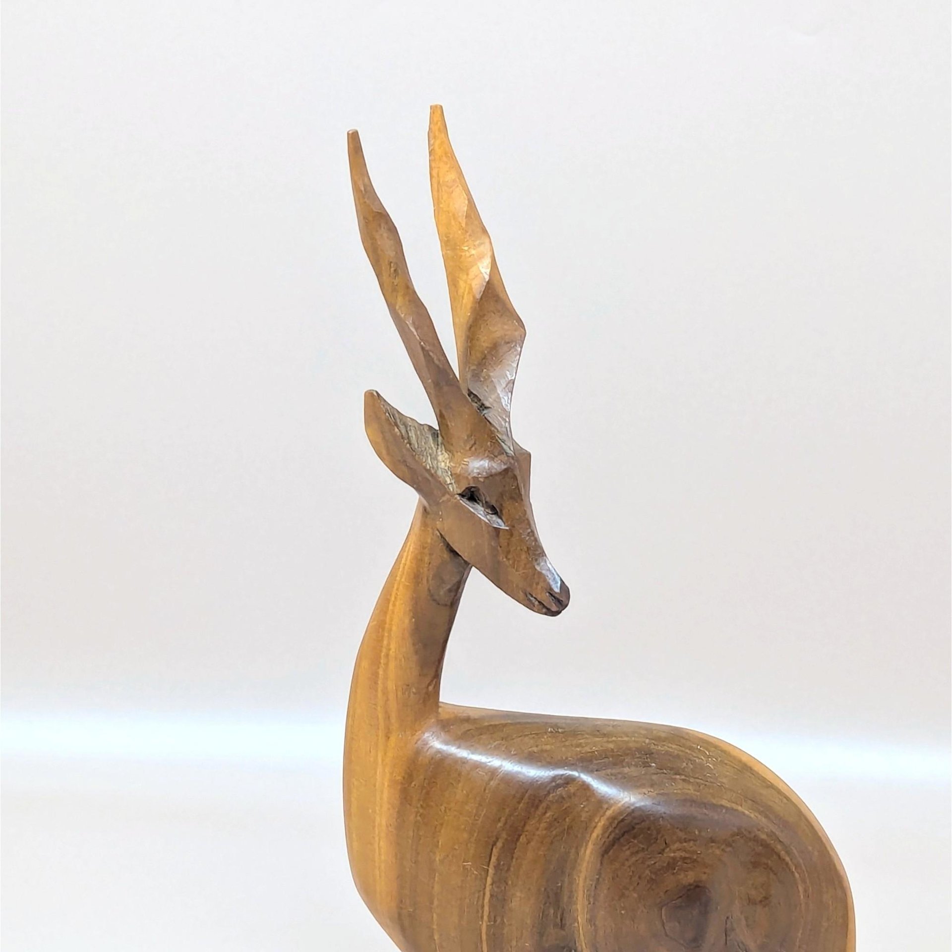 1960s Hand Carved Wood Seated Gazelle Figurine