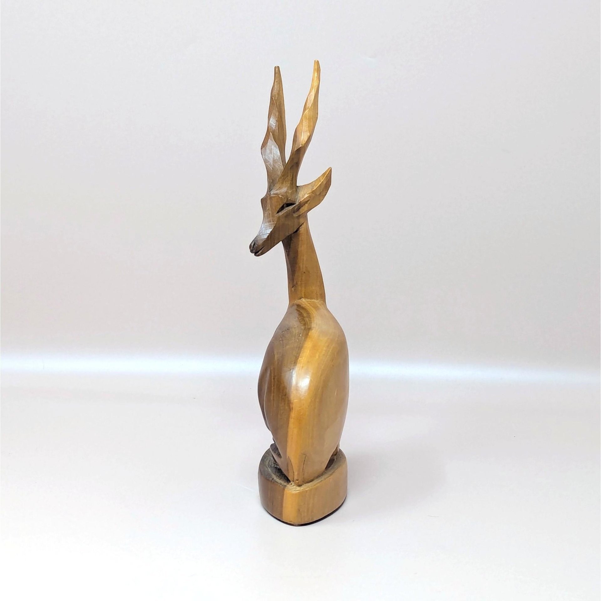 1960s Hand Carved Wood Seated Gazelle Figurine