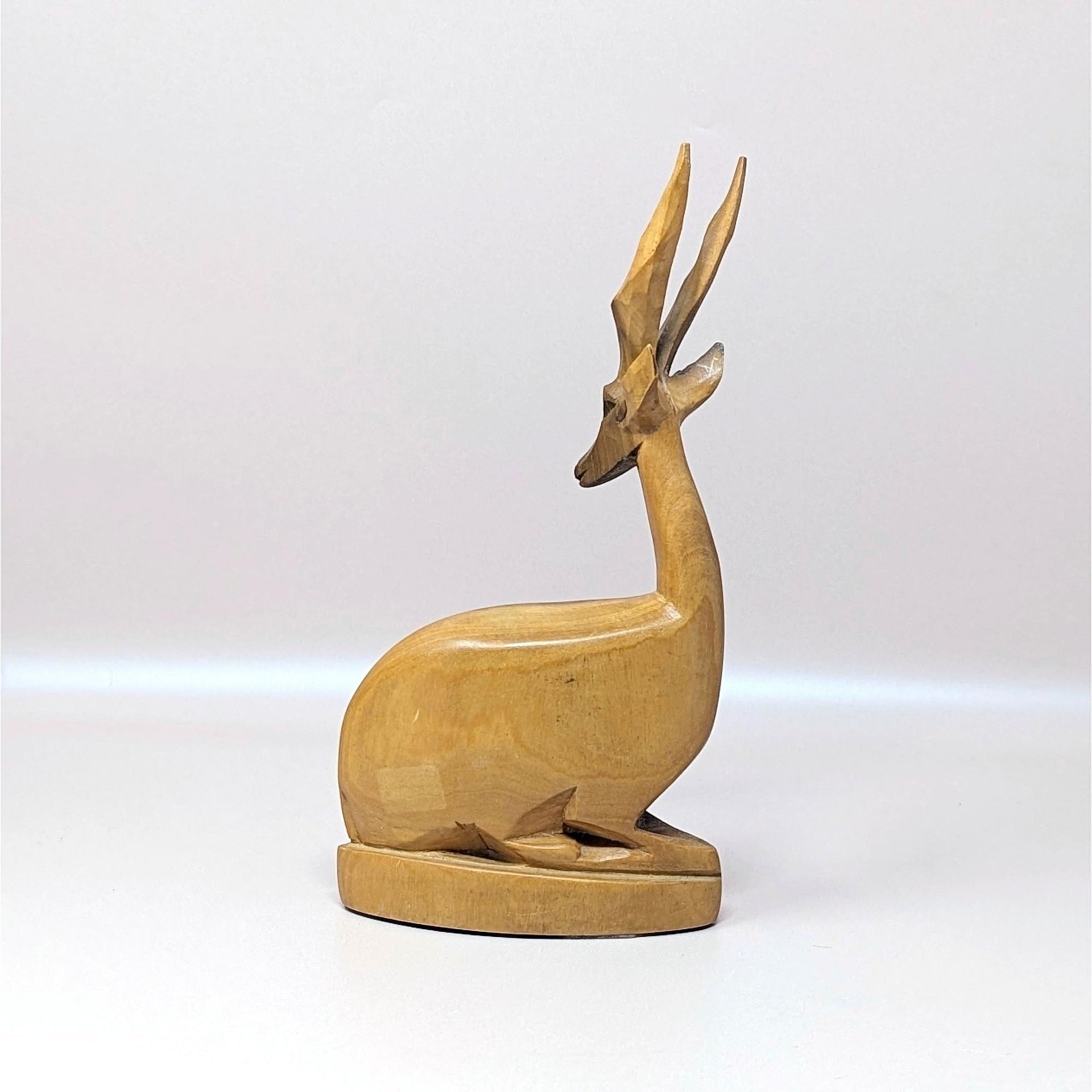 1960s Hand Carved Wood Seated Gazelle Figurine