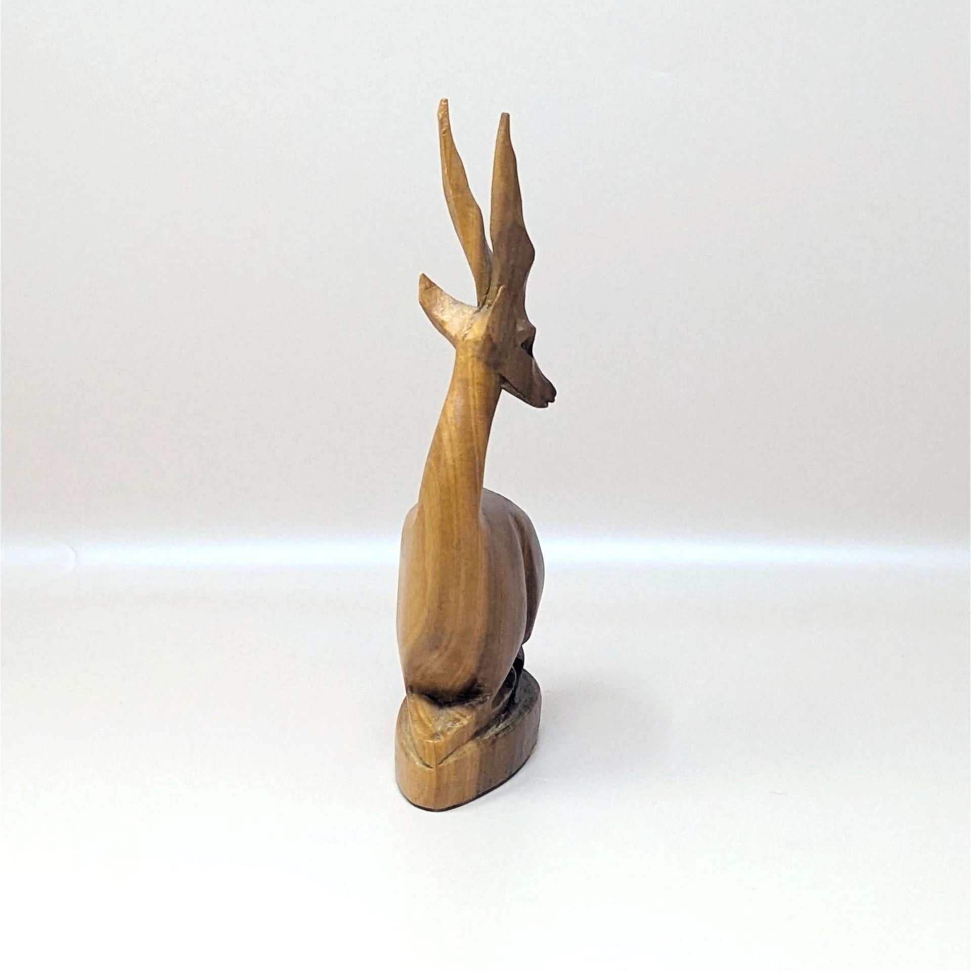 1960s Hand Carved Wood Seated Gazelle Figurine