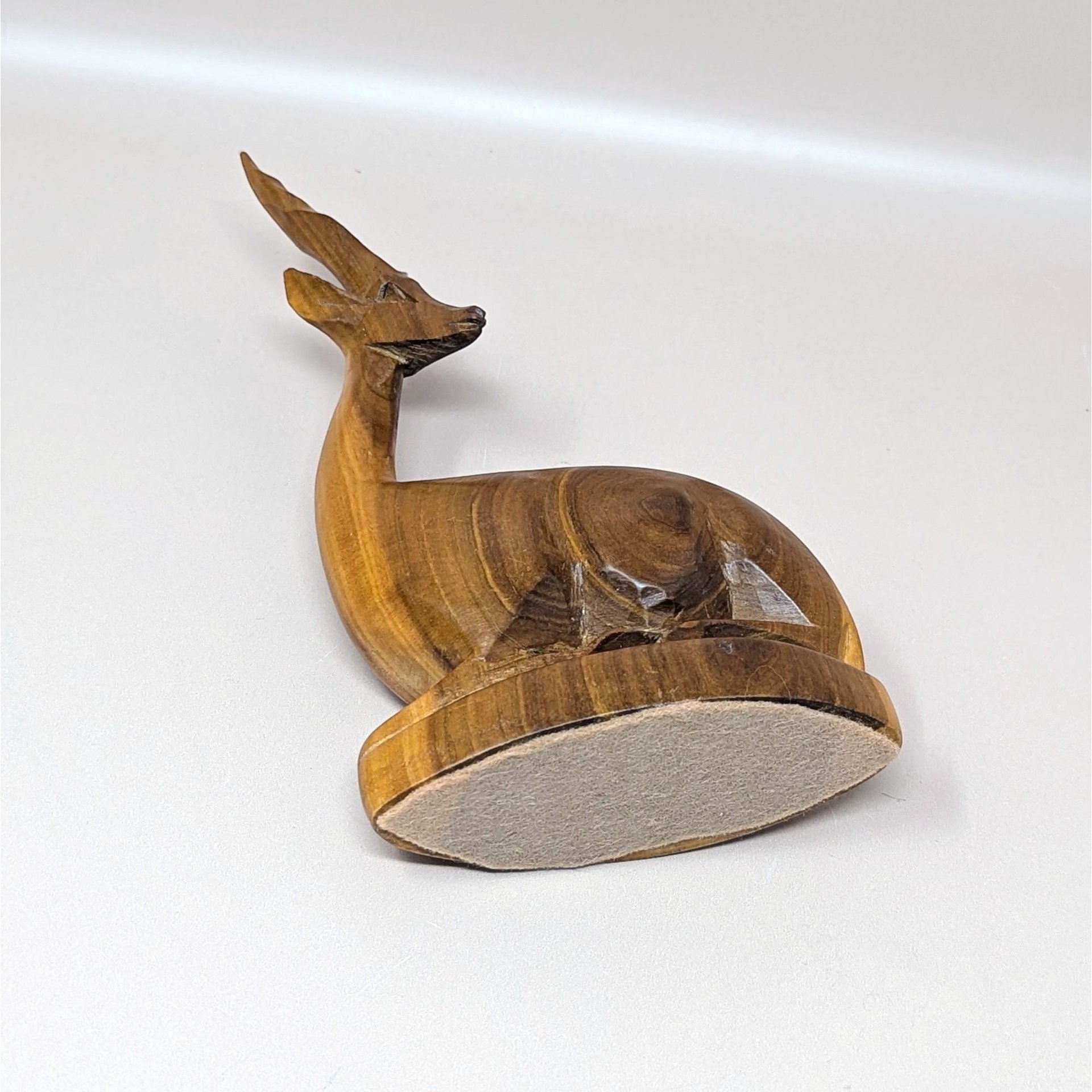 1960s Hand Carved Wood Seated Gazelle Figurine