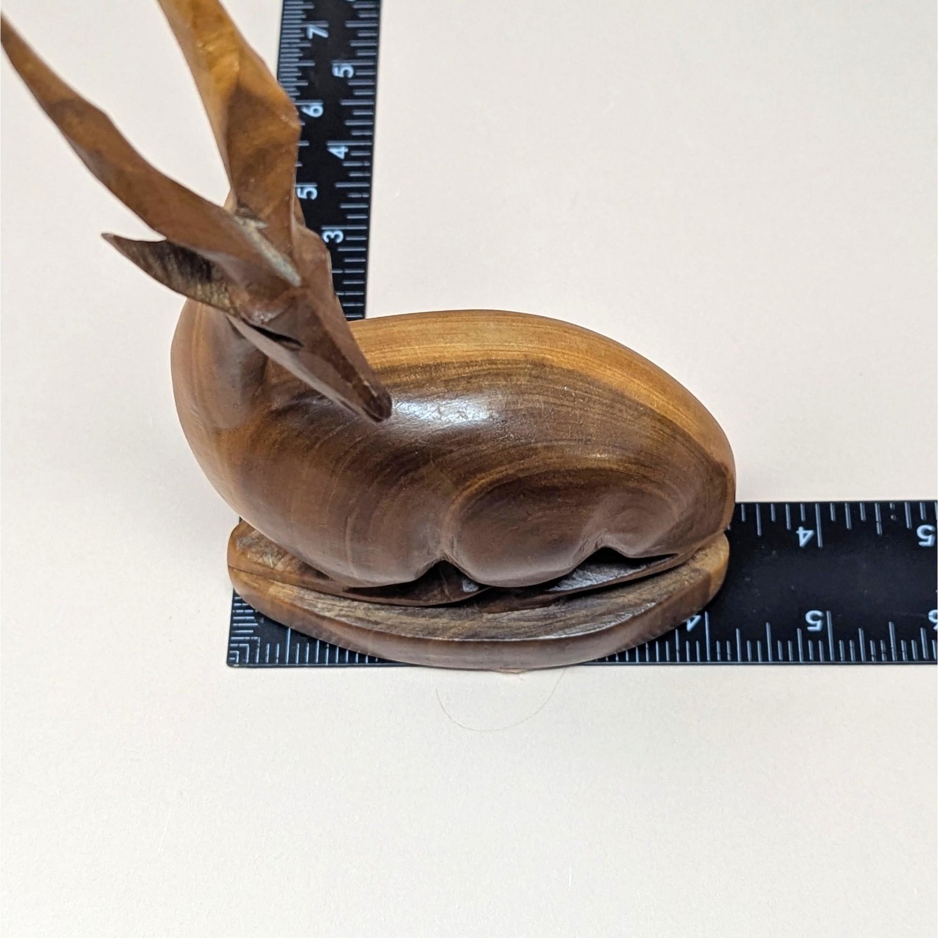 1960s Hand Carved Wood Seated Gazelle Figurine