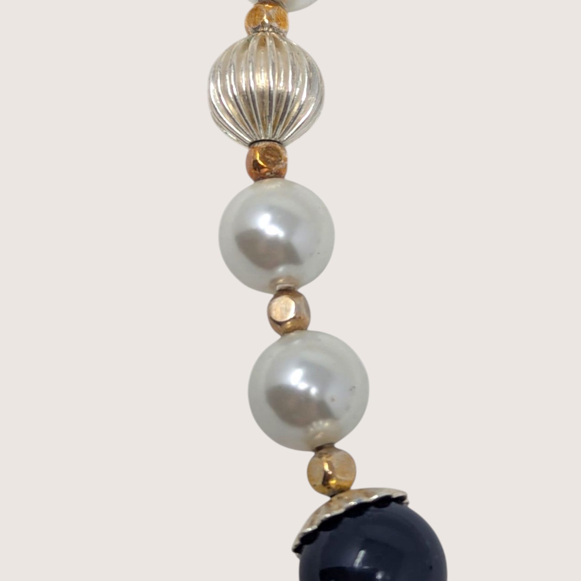 Vintage George Blue White and Gold Glass Bead Necklace