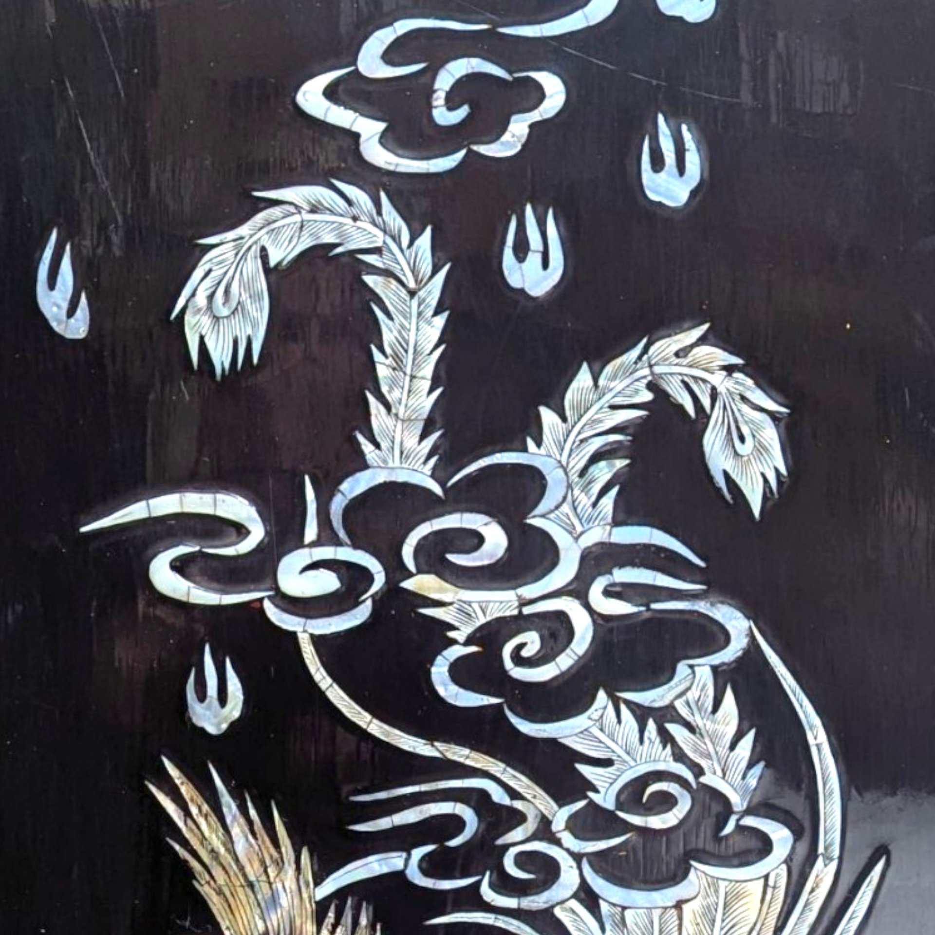 Vintage Asian Lacquer Mother of Pearl Phoenix Wall Panel