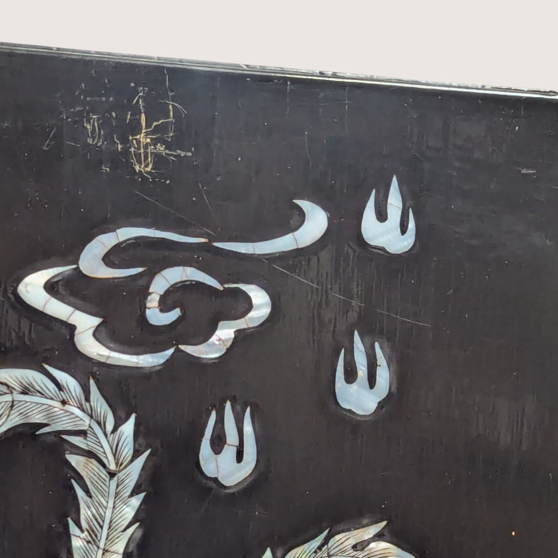 Vintage Asian Lacquer Mother of Pearl Phoenix Wall Panel
