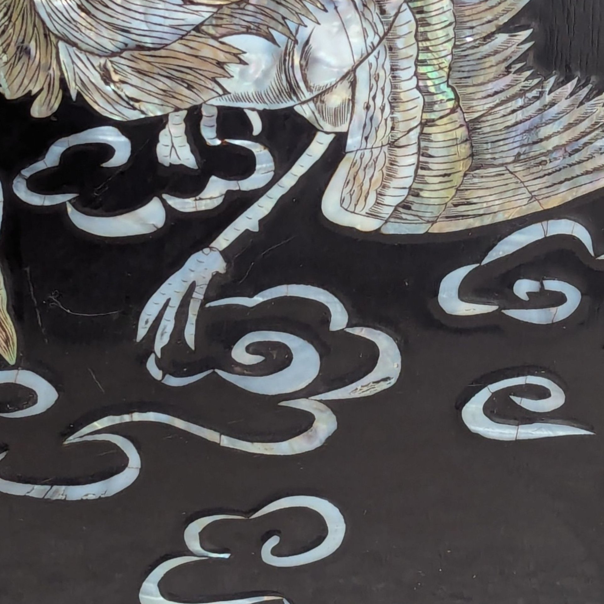 Vintage Asian Lacquer Mother of Pearl Phoenix Wall Panel