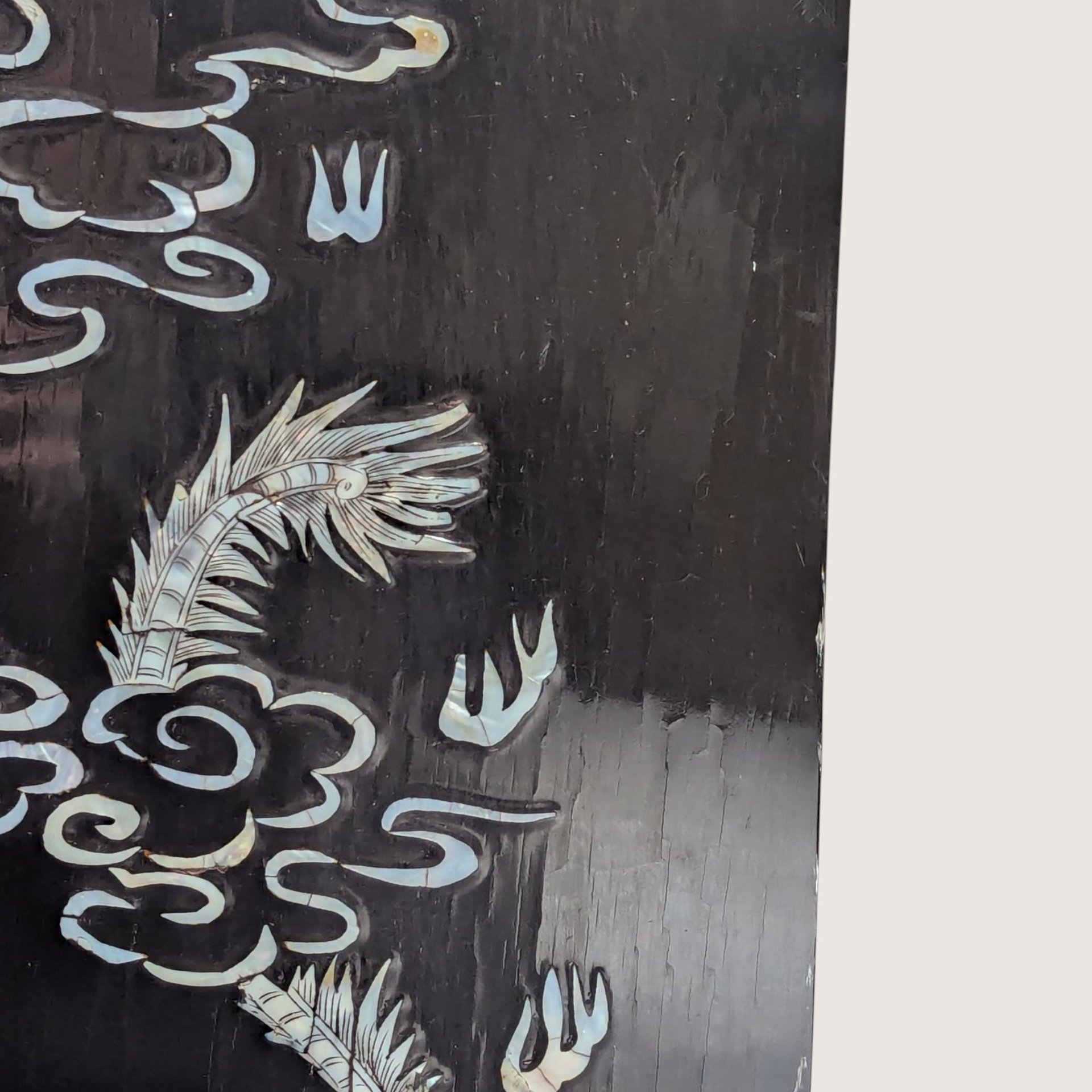 Vintage Asian Lacquer Mother of Pearl Qilin Wall Panel