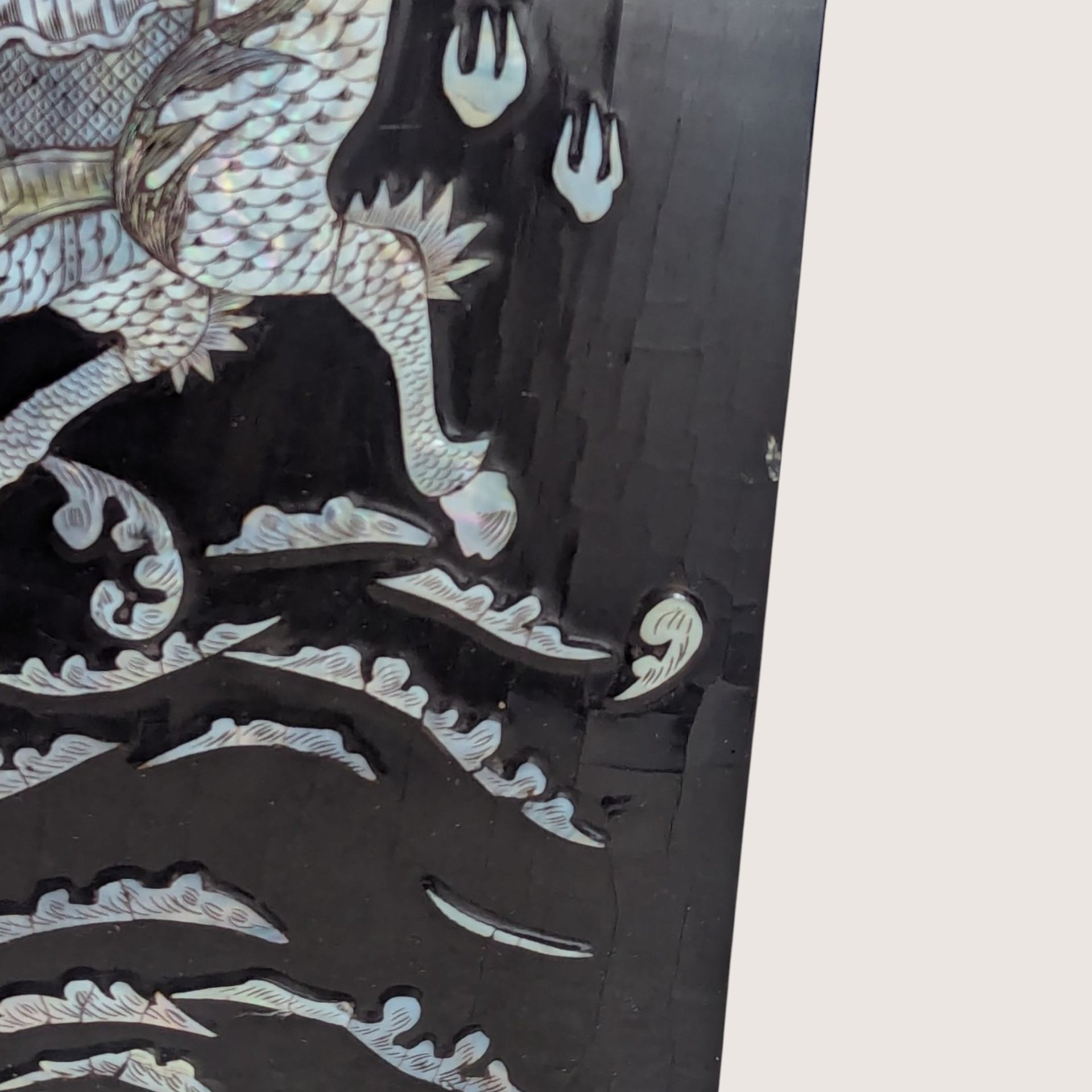 Vintage Asian Lacquer Mother of Pearl Qilin Wall Panel