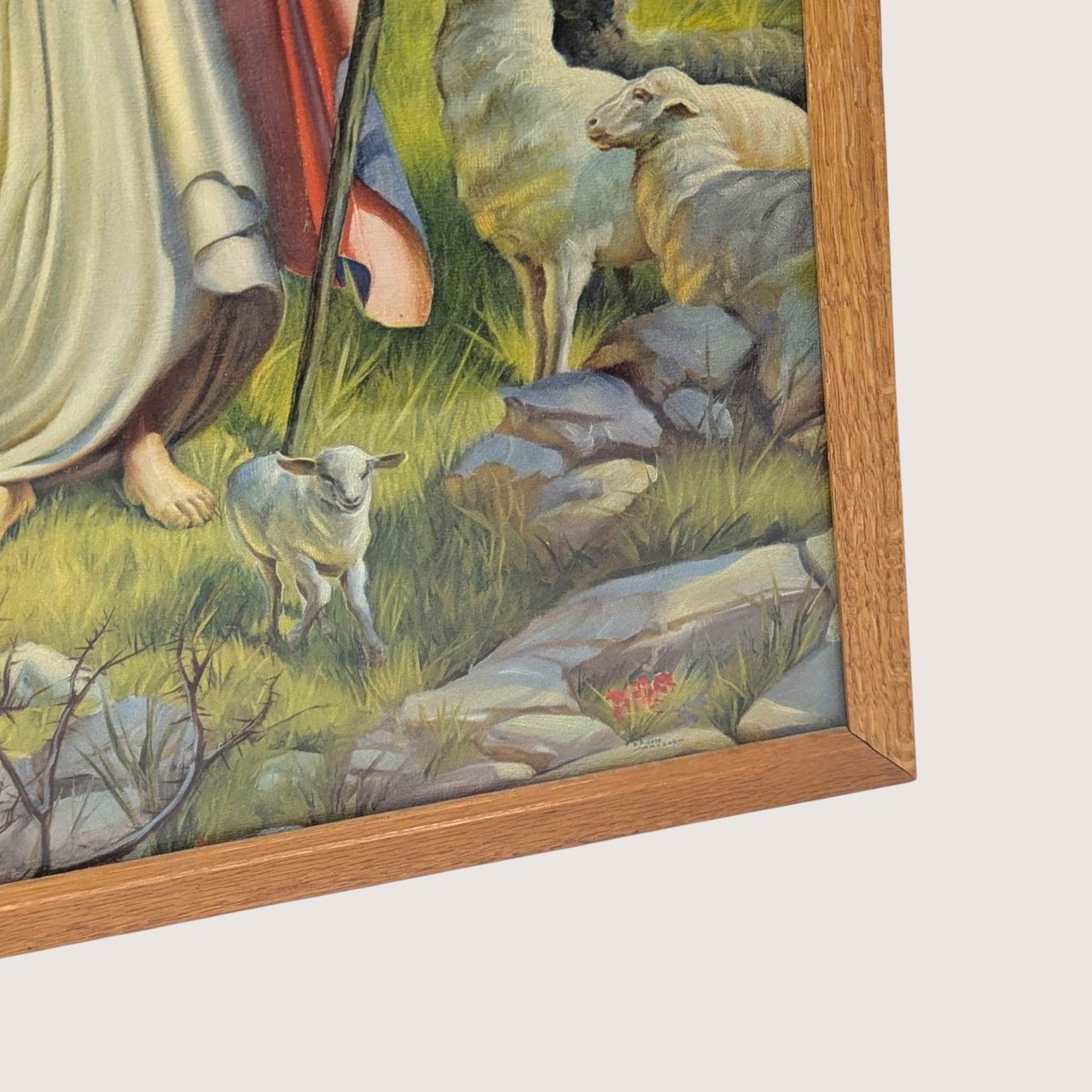 Vintage Framed Jesus The Good Shepherd Lithograph Print