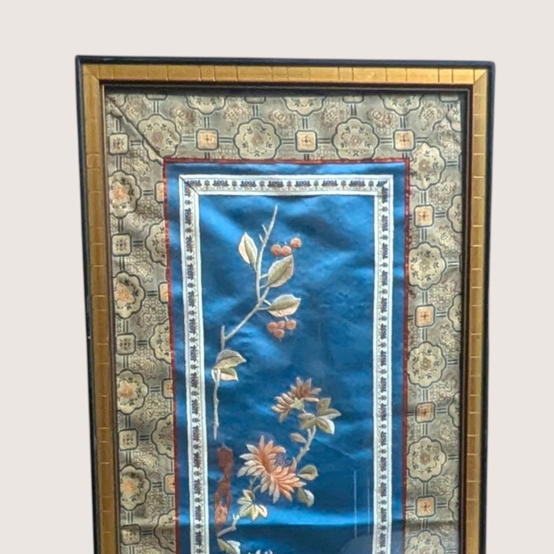 1960s Chinese Embroidered Silk Panel Framed Wall Art