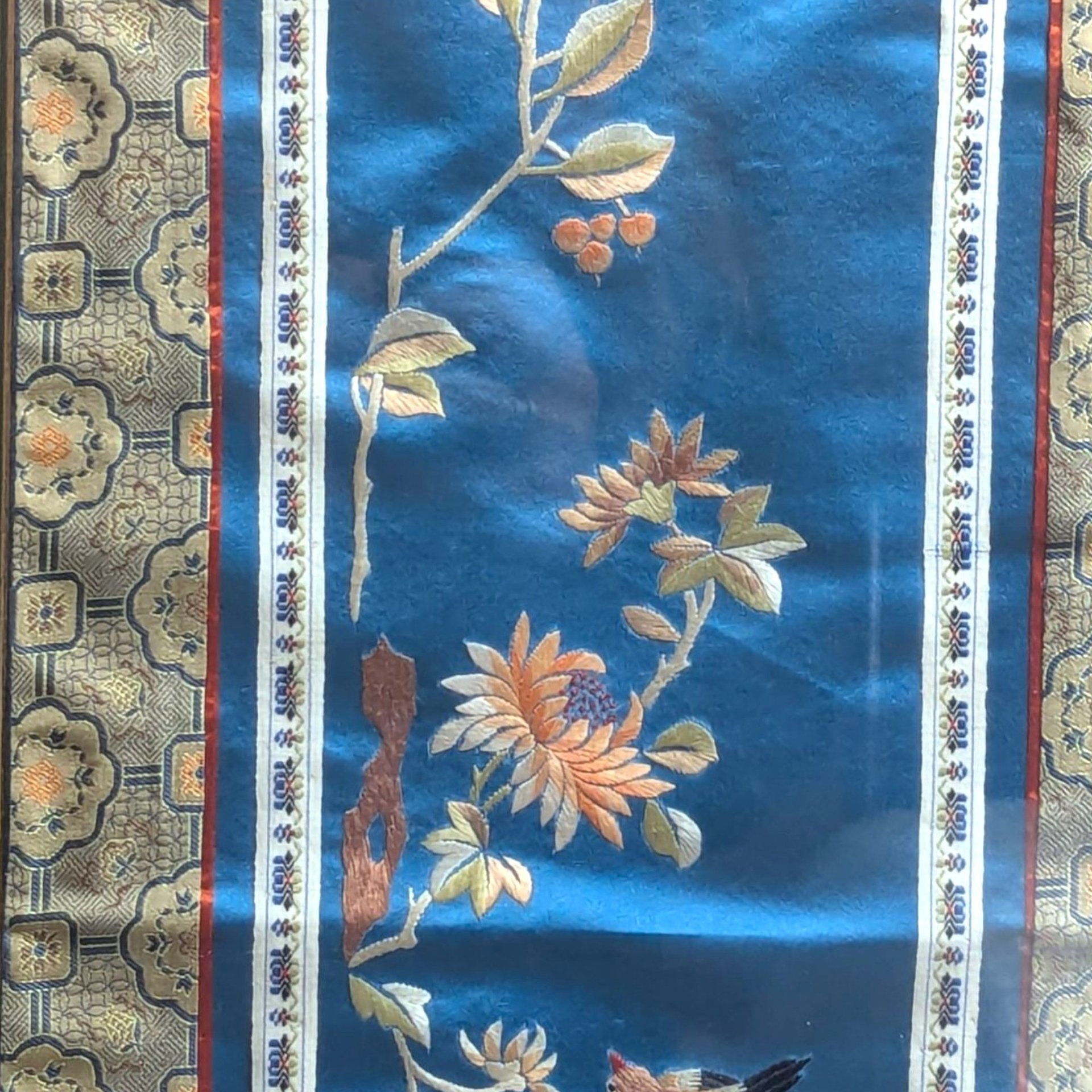 1960s Chinese Embroidered Silk Panel Framed Wall Art