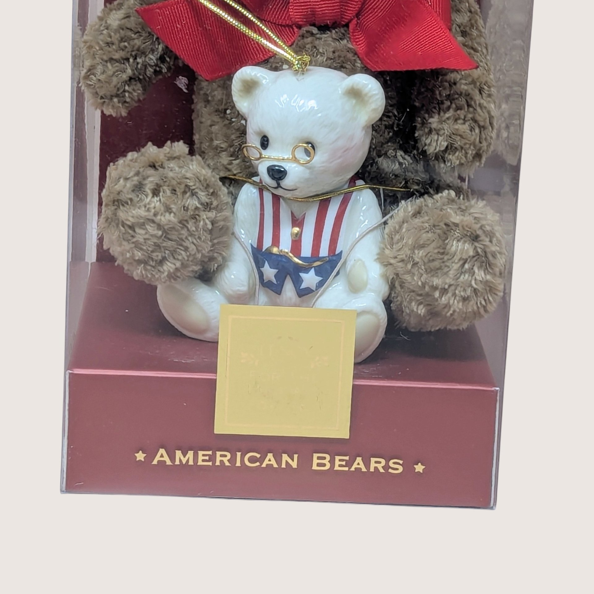 2002 Lenox American Bears Plush and Porcelain Ornament Set
