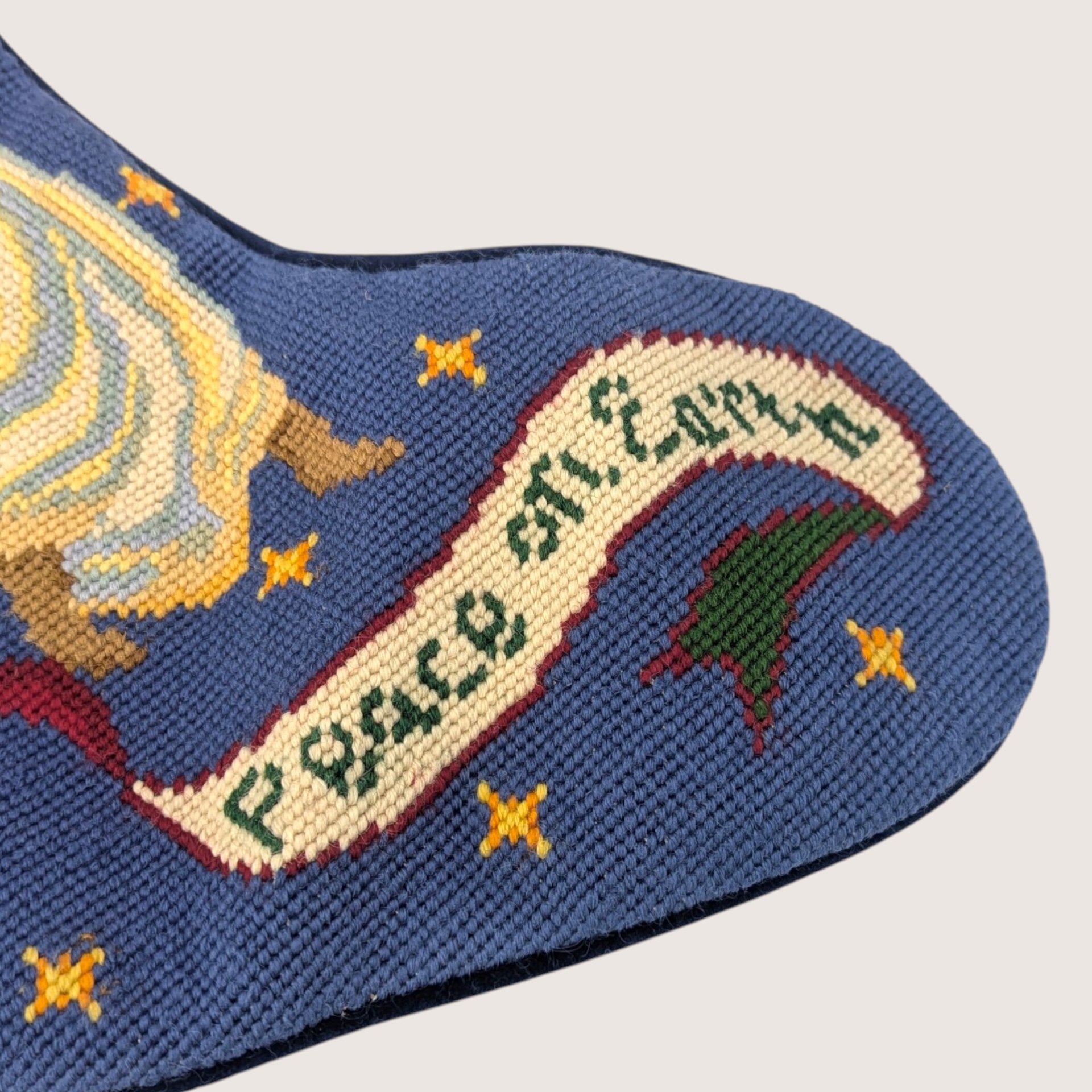 Vintage Needlepoint Christmas Stocking Angel Peace On Earth