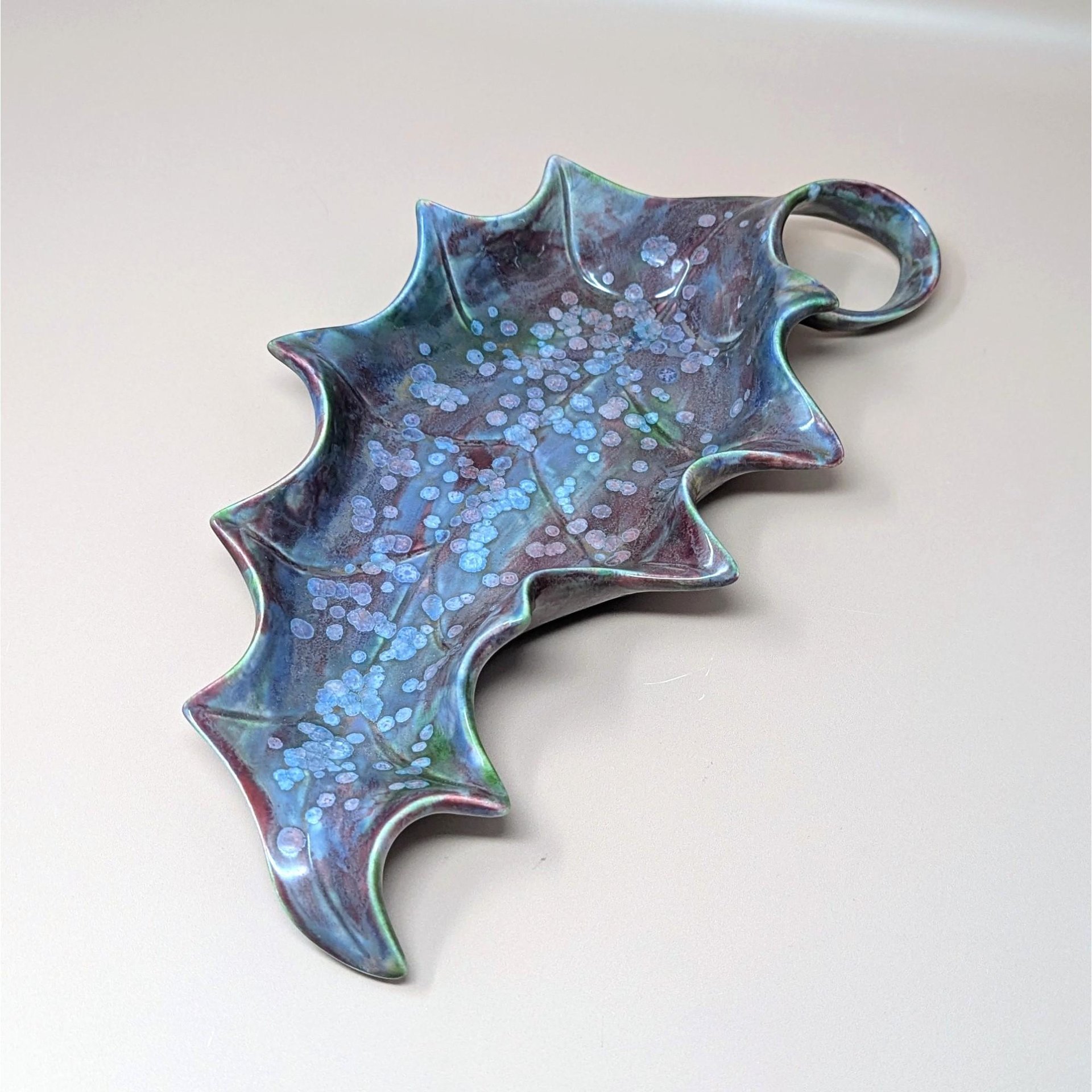 1970s Handmade Ceramic Holly Leaf Dish