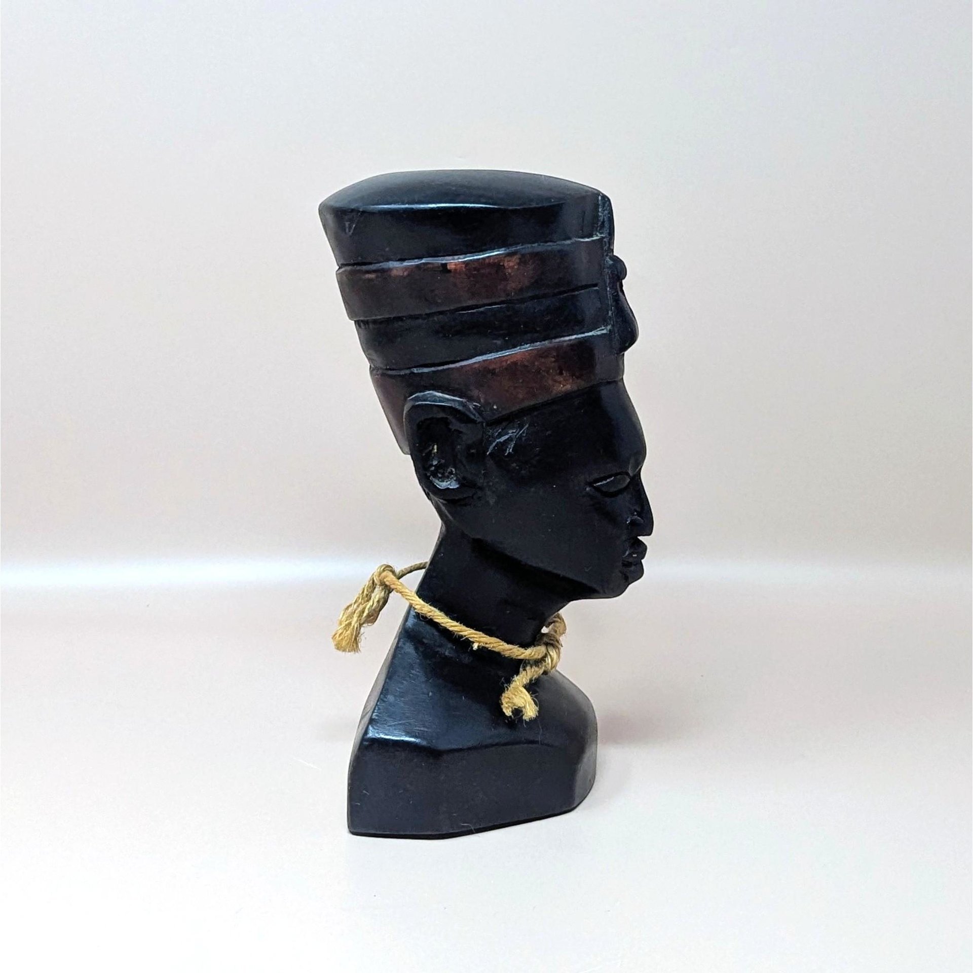 1970s Hand Carved Wood Queen Nefertiti Bust