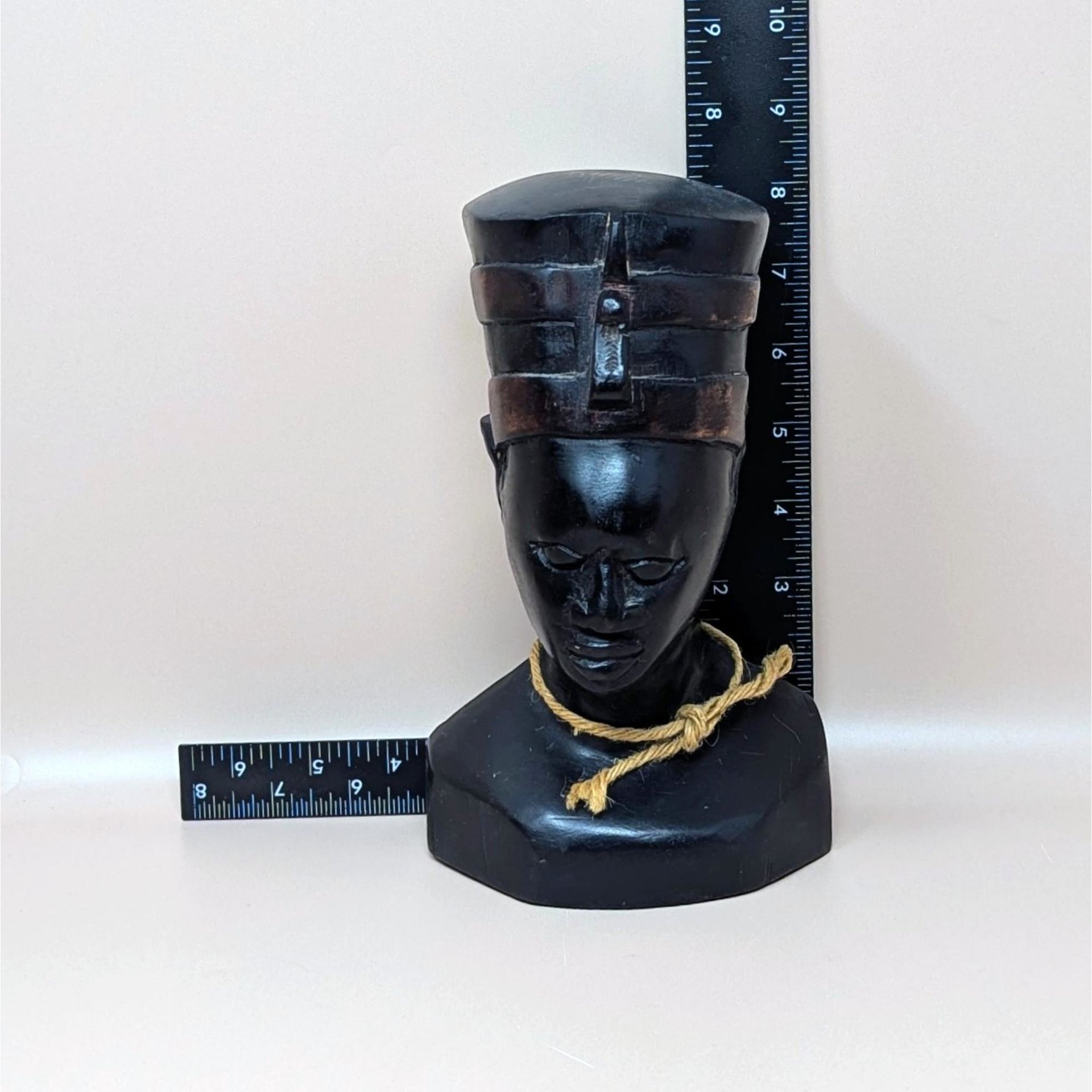 1970s Hand Carved Wood Queen Nefertiti Bust