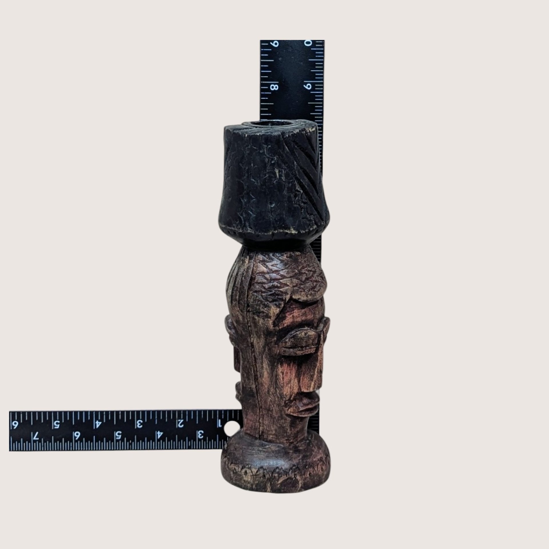 1970s African Hand Carved Wooden Figural Candlestick Holder Pair