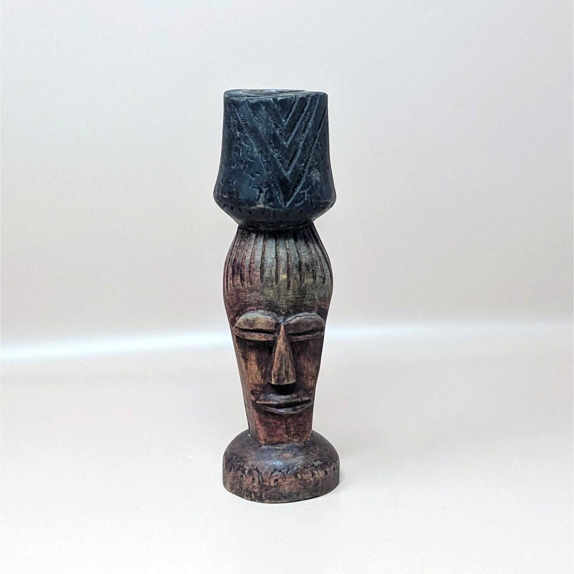 1970s Hand Carved Wood Candlestick Holders Pair