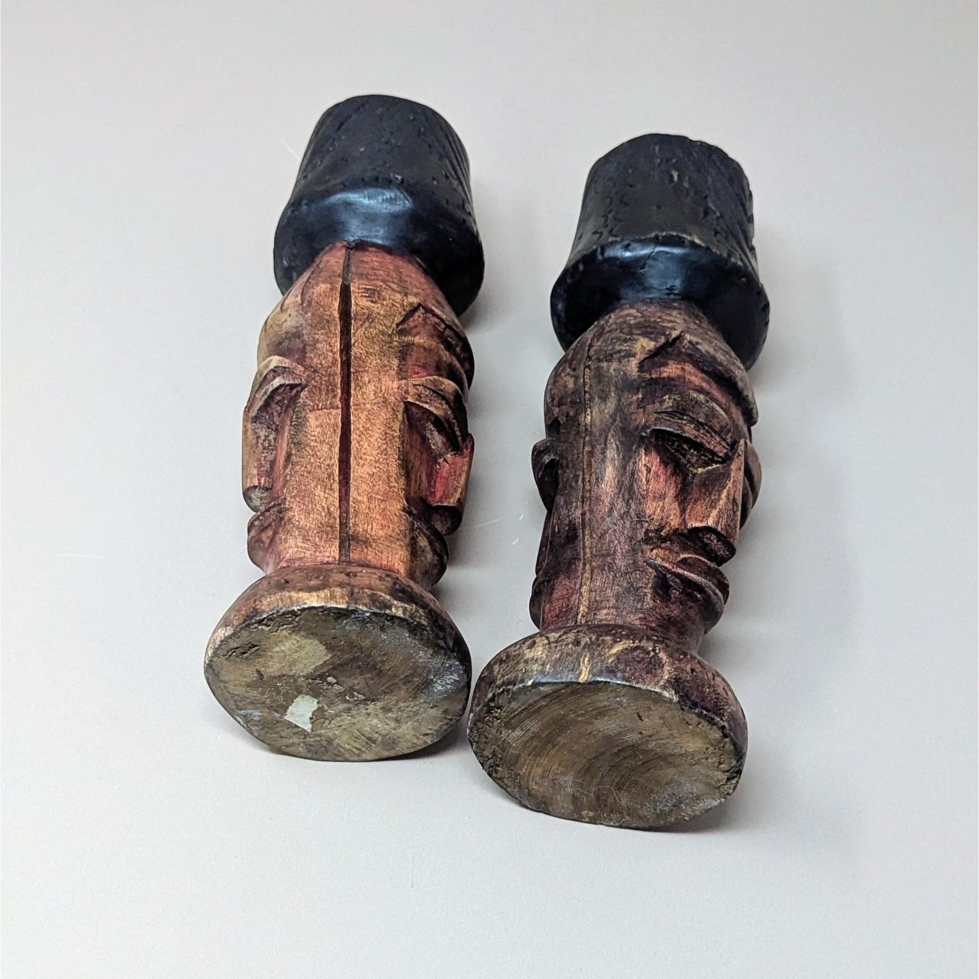 1970s Hand Carved Wood Candlestick Holders Pair