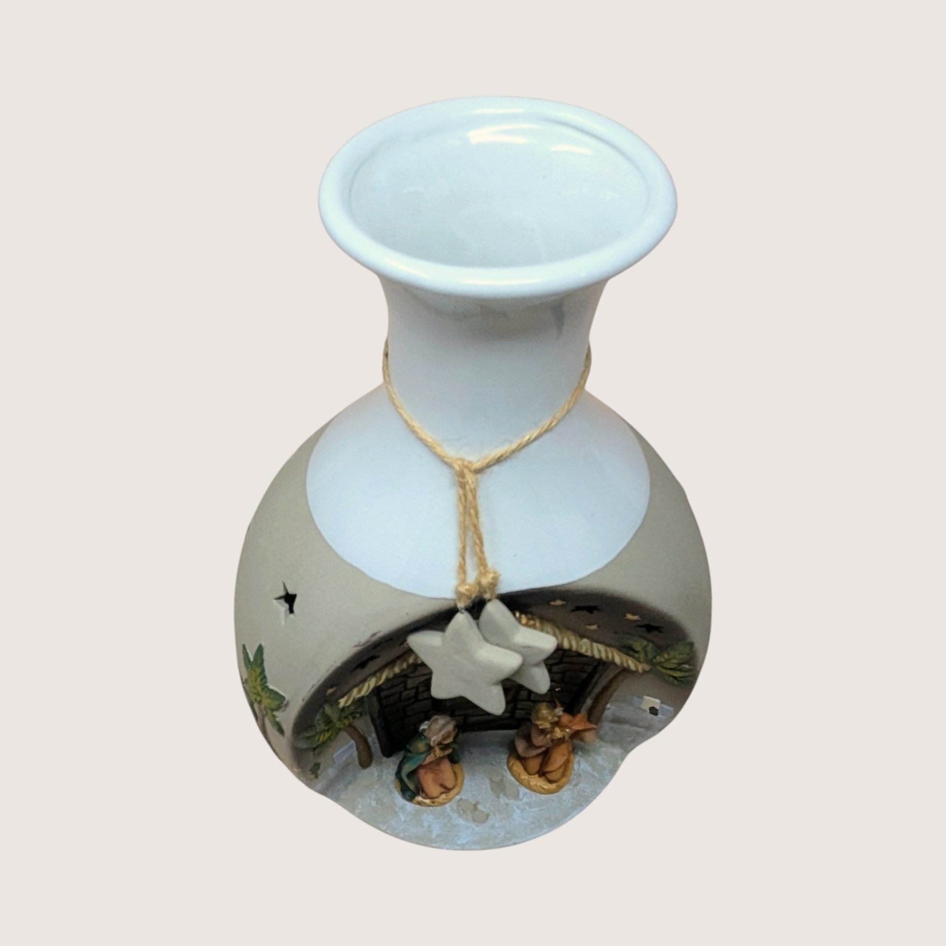 1990s Roman Inc Ceramic Light Up Nativity Vase Holiday Luminary