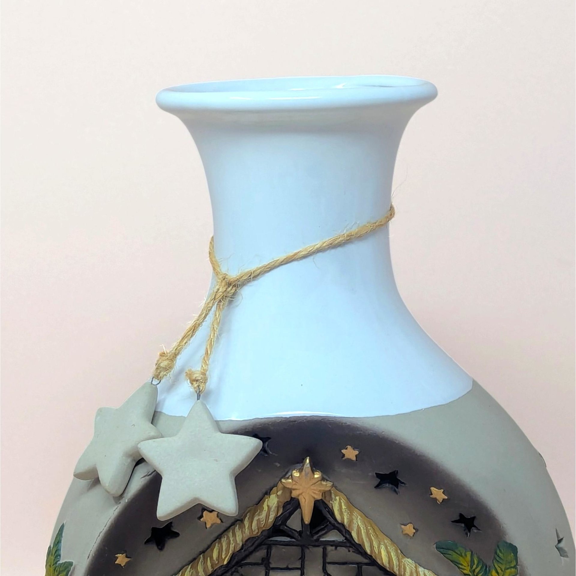1990s Roman Inc Ceramic Light Up Nativity Vase