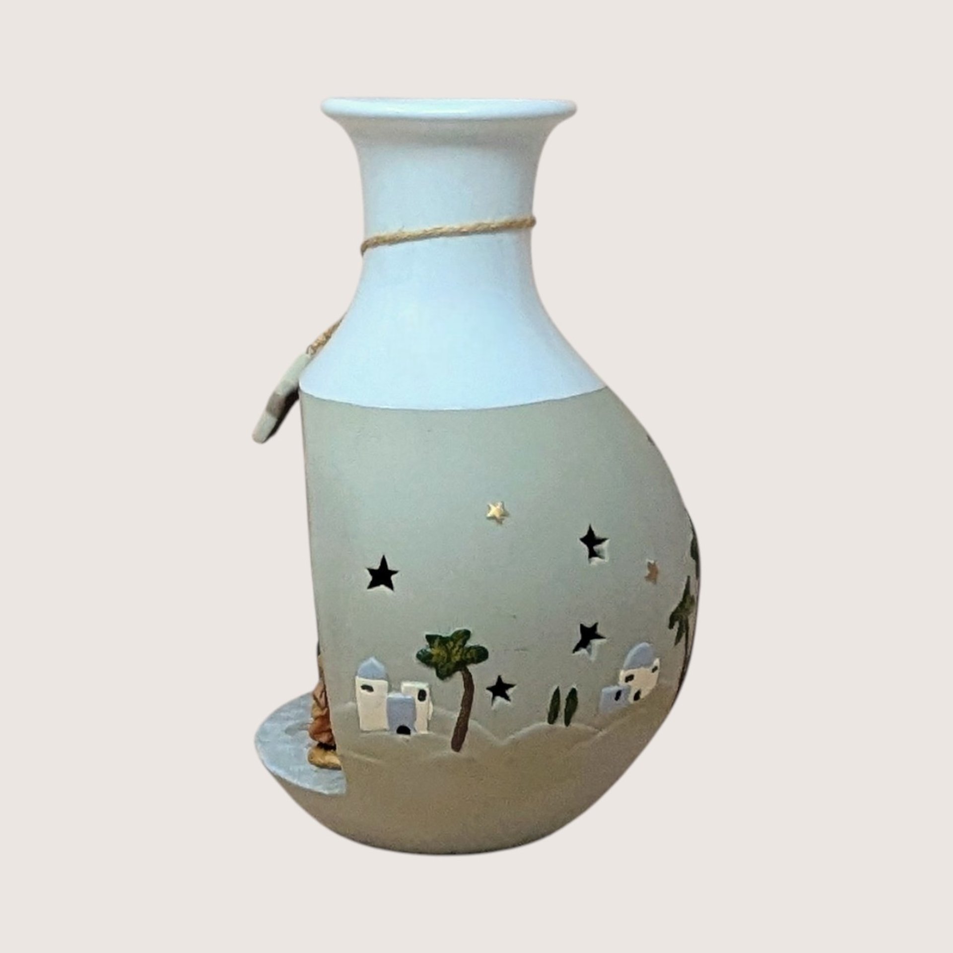 1990s Roman Inc Ceramic Light Up Nativity Vase Holiday Luminary