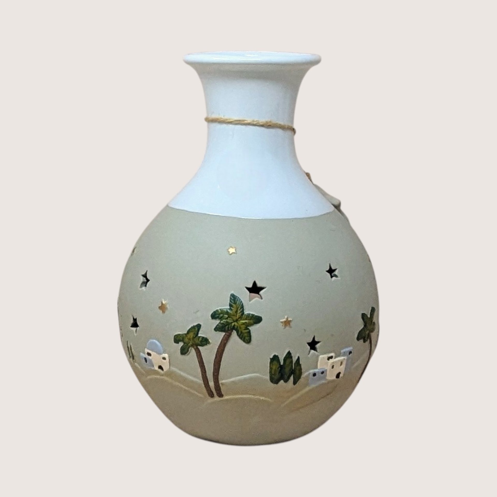 1990s Roman Inc Ceramic Light Up Nativity Vase Holiday Luminary