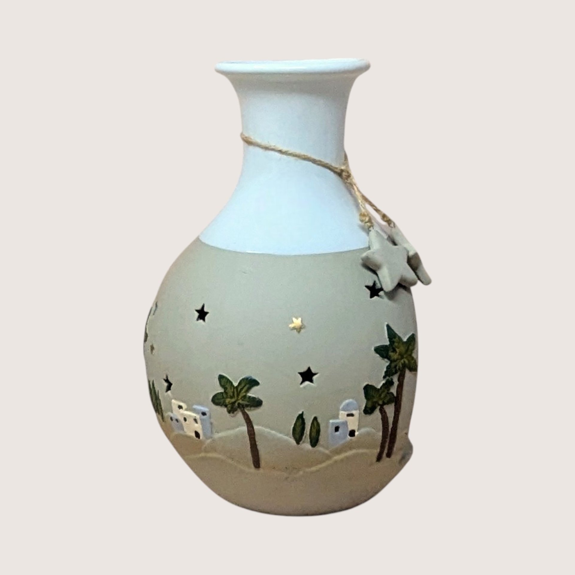 1990s Roman Inc Ceramic Light Up Nativity Vase Holiday Luminary