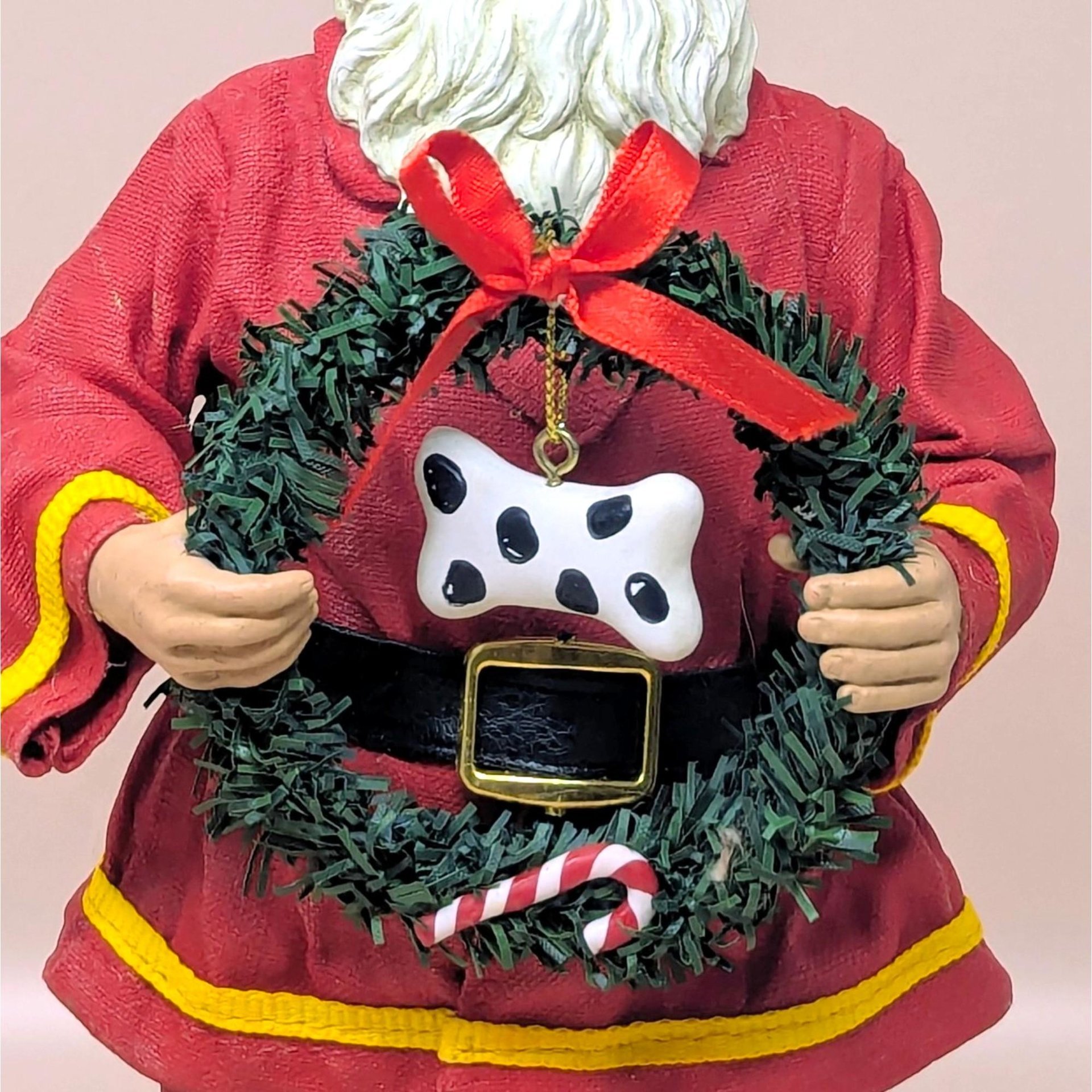 1990s Fabriche Fireman Santa Holding Wreath Figurine
