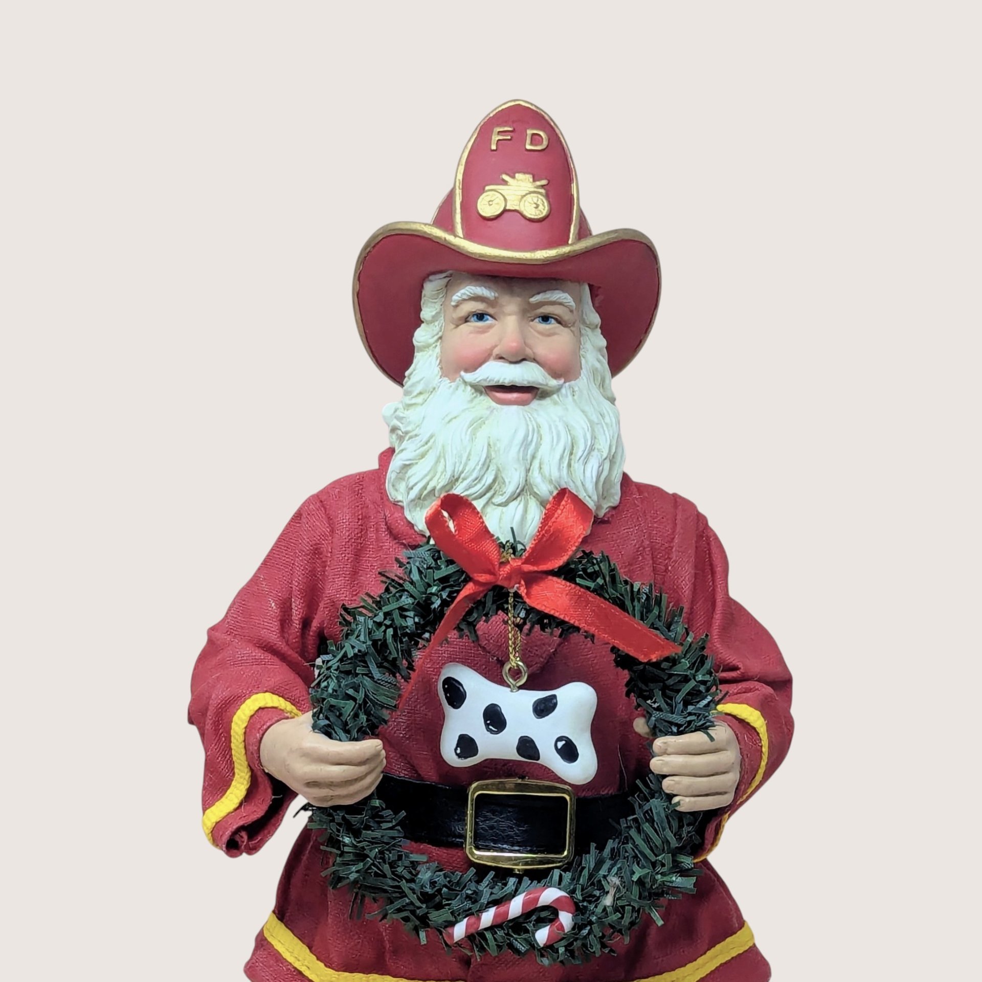 1990s Fabriche Kurt Adler Stiffened Fabric Fireman Santa Figurine