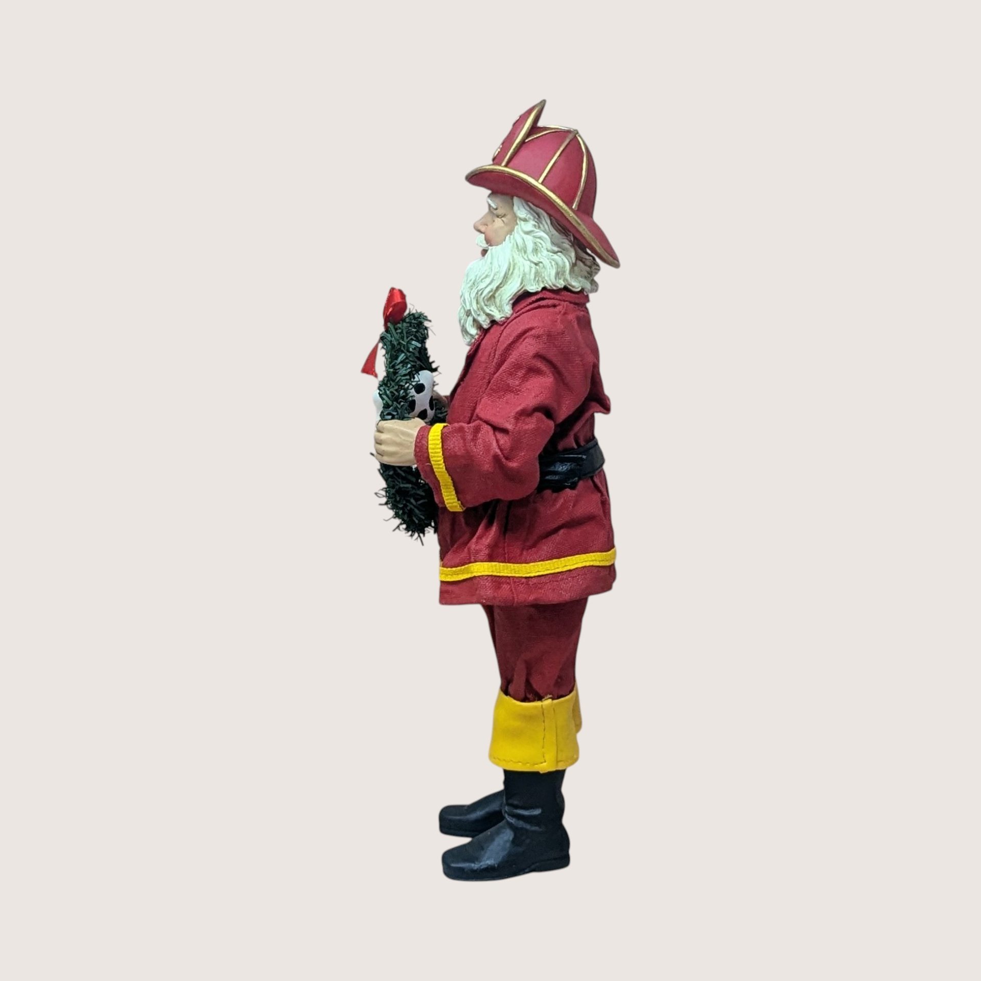 1990s Fabriche Kurt Adler Stiffened Fabric Fireman Santa Figurine