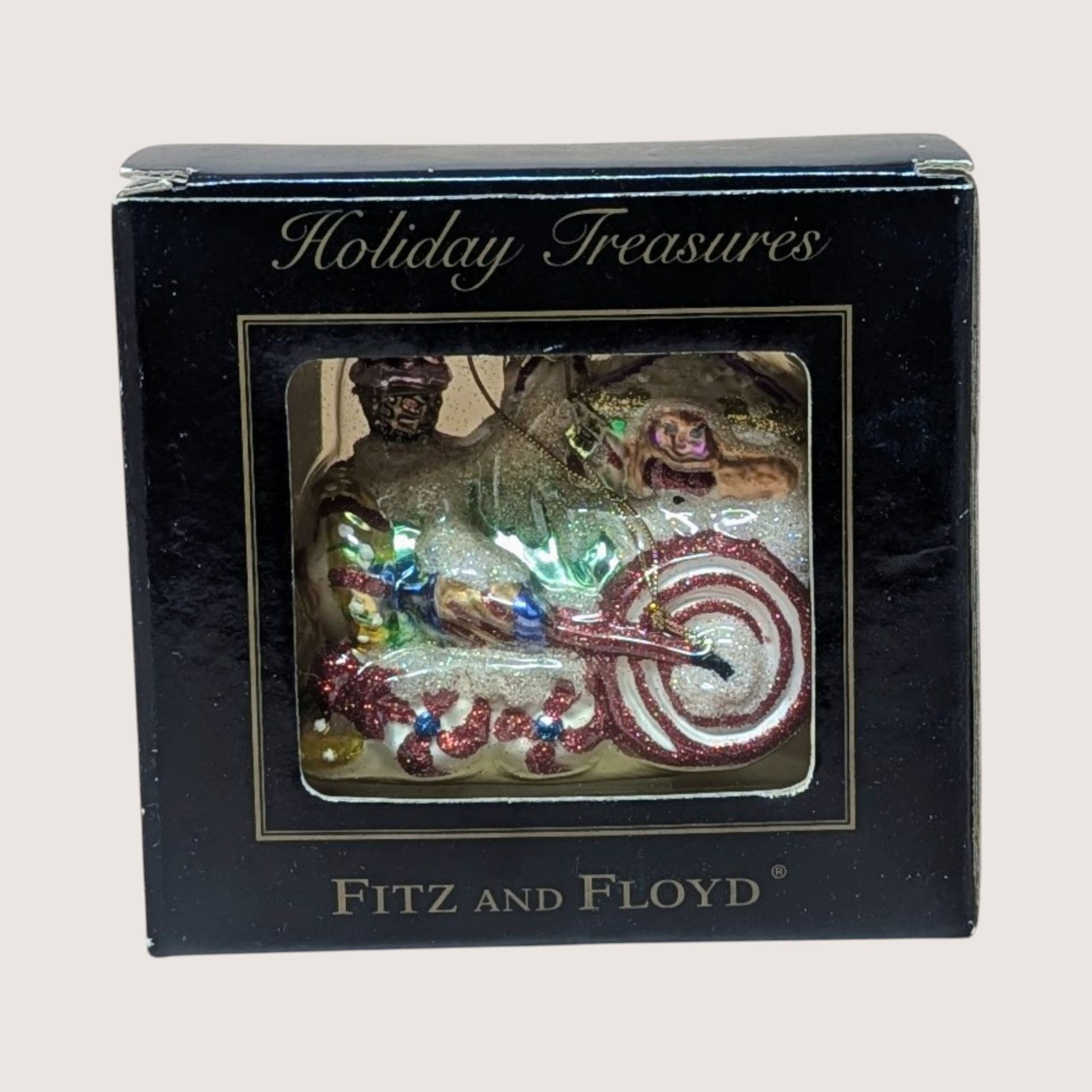 2003 Fitz and Floyd Holiday Treasures Blown Glass Train Ornament Christmas