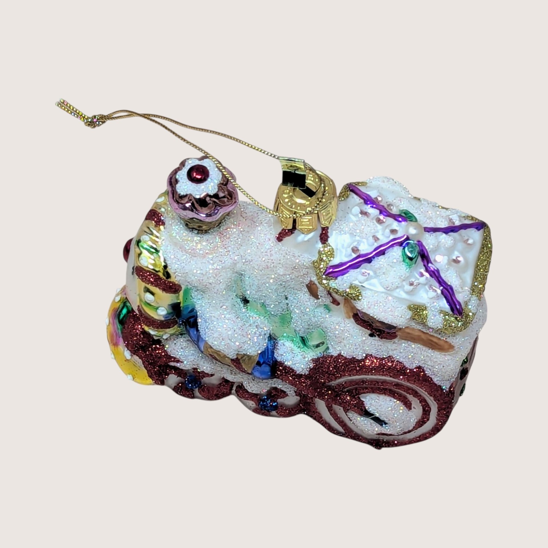 2003 Fitz and Floyd Holiday Treasures Blown Glass Train Ornament Christmas