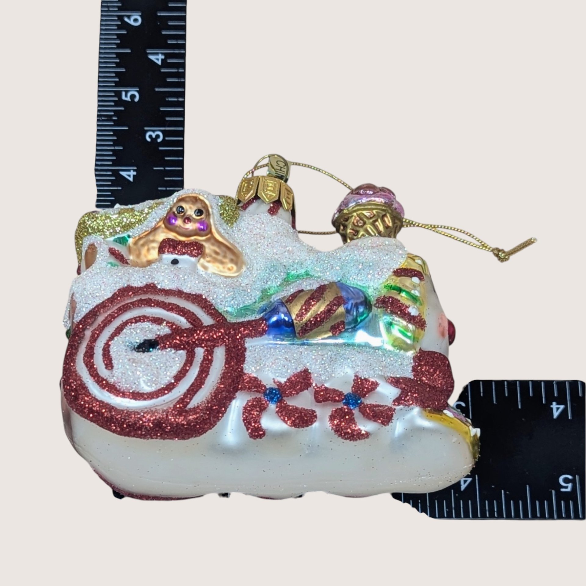 2003 Fitz and Floyd Holiday Treasures Blown Glass Train Ornament Christmas