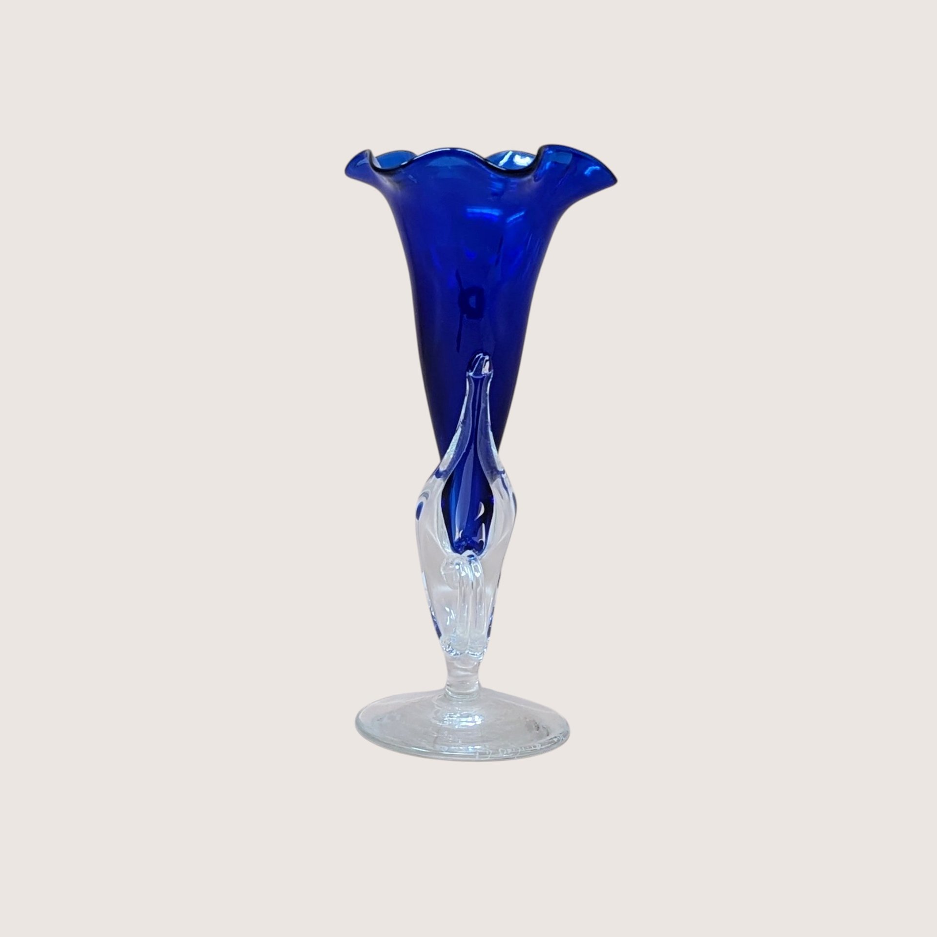 1980s Dan Dechard Signed Studio Art Glass Vase Cobalt Blue Trumpet