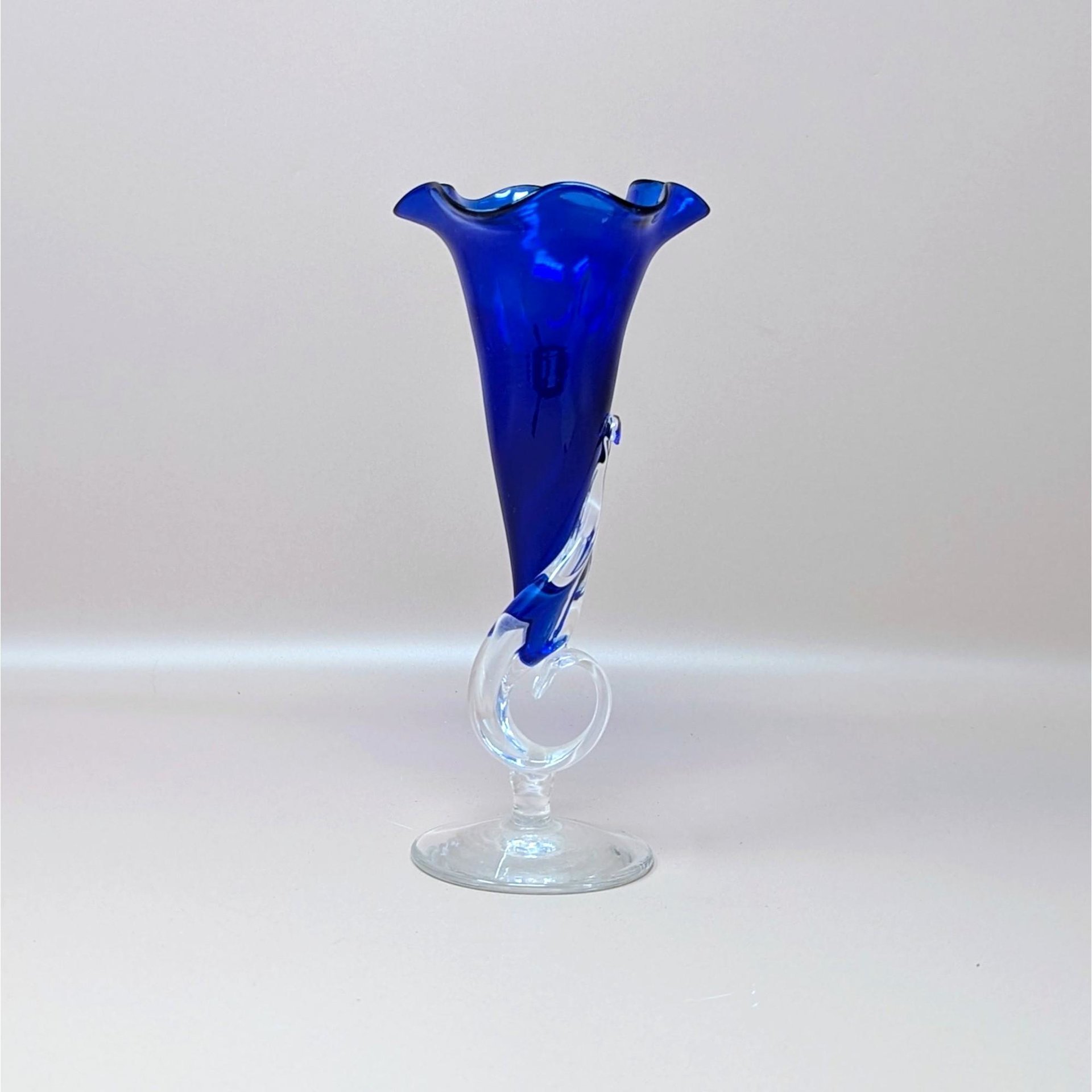 1989 Dan Dechard Signed Studio Art Glass Cobalt Blue Trumpet Vase