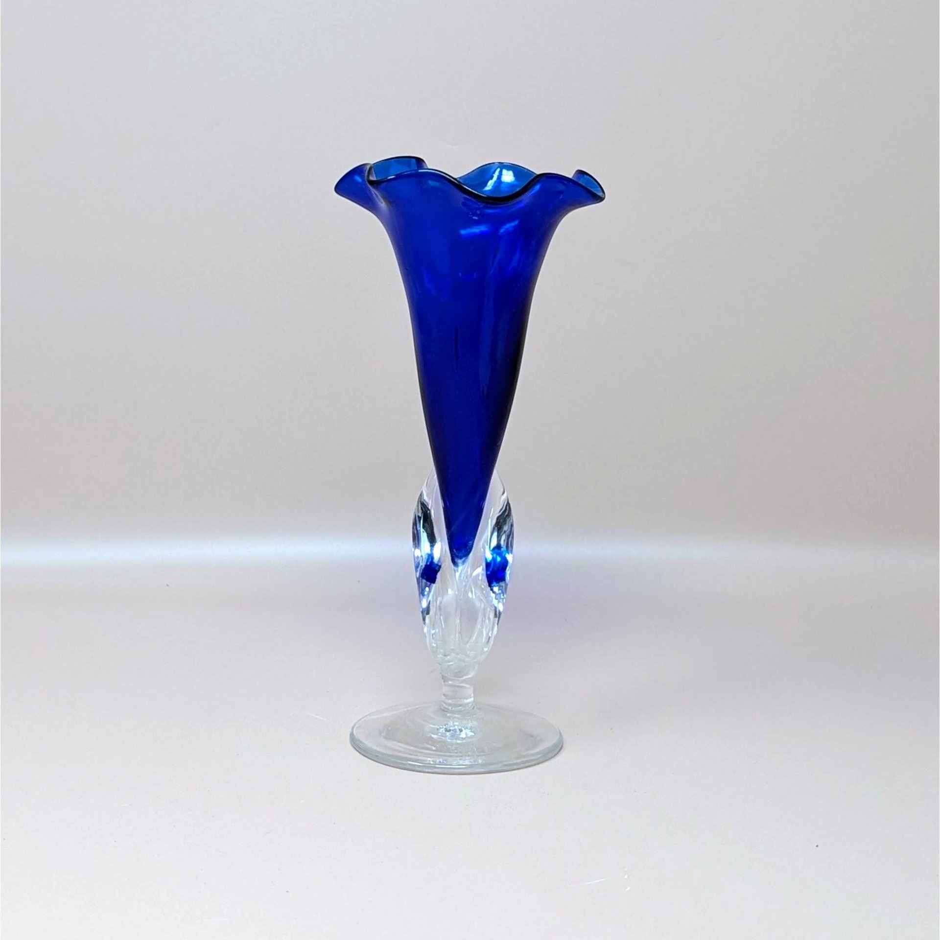 1989 Dan Dechard Signed Studio Art Glass Cobalt Blue Trumpet Vase