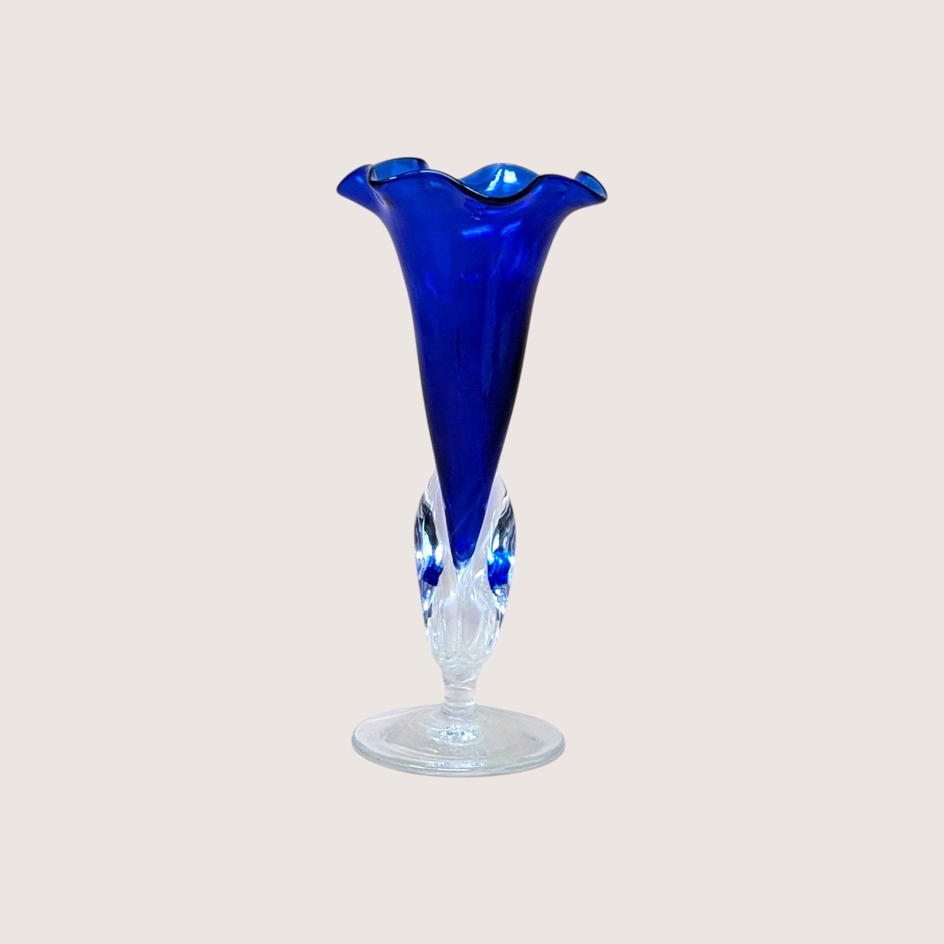 1980s Dan Dechard Signed Studio Art Glass Vase Cobalt Blue Trumpet