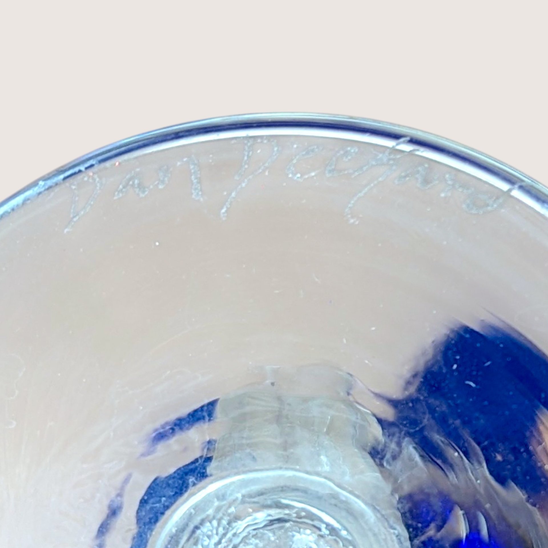 1980s Dan Dechard Signed Studio Art Glass Vase Cobalt Blue Trumpet