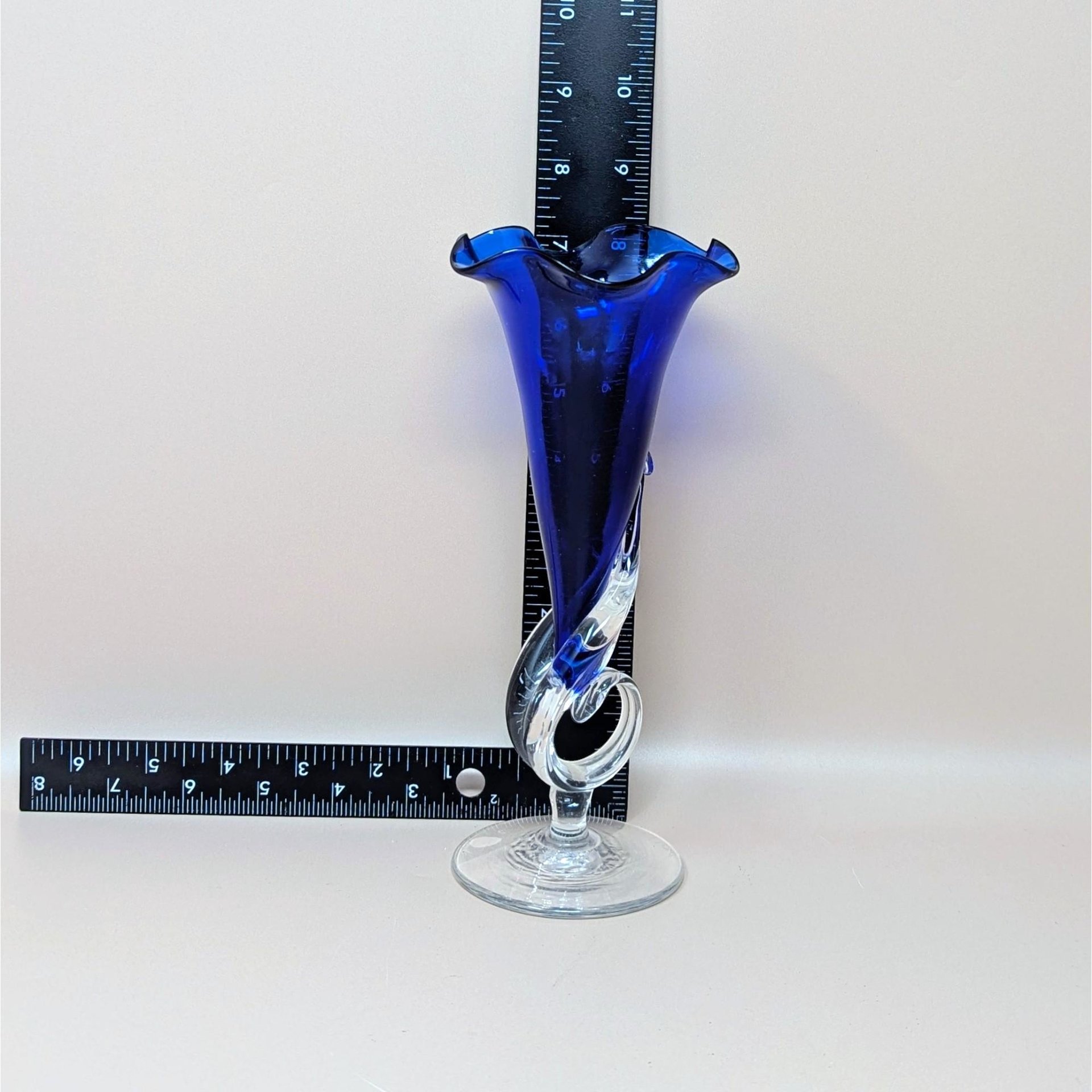1989 Dan Dechard Signed Studio Art Glass Cobalt Blue Trumpet Vase
