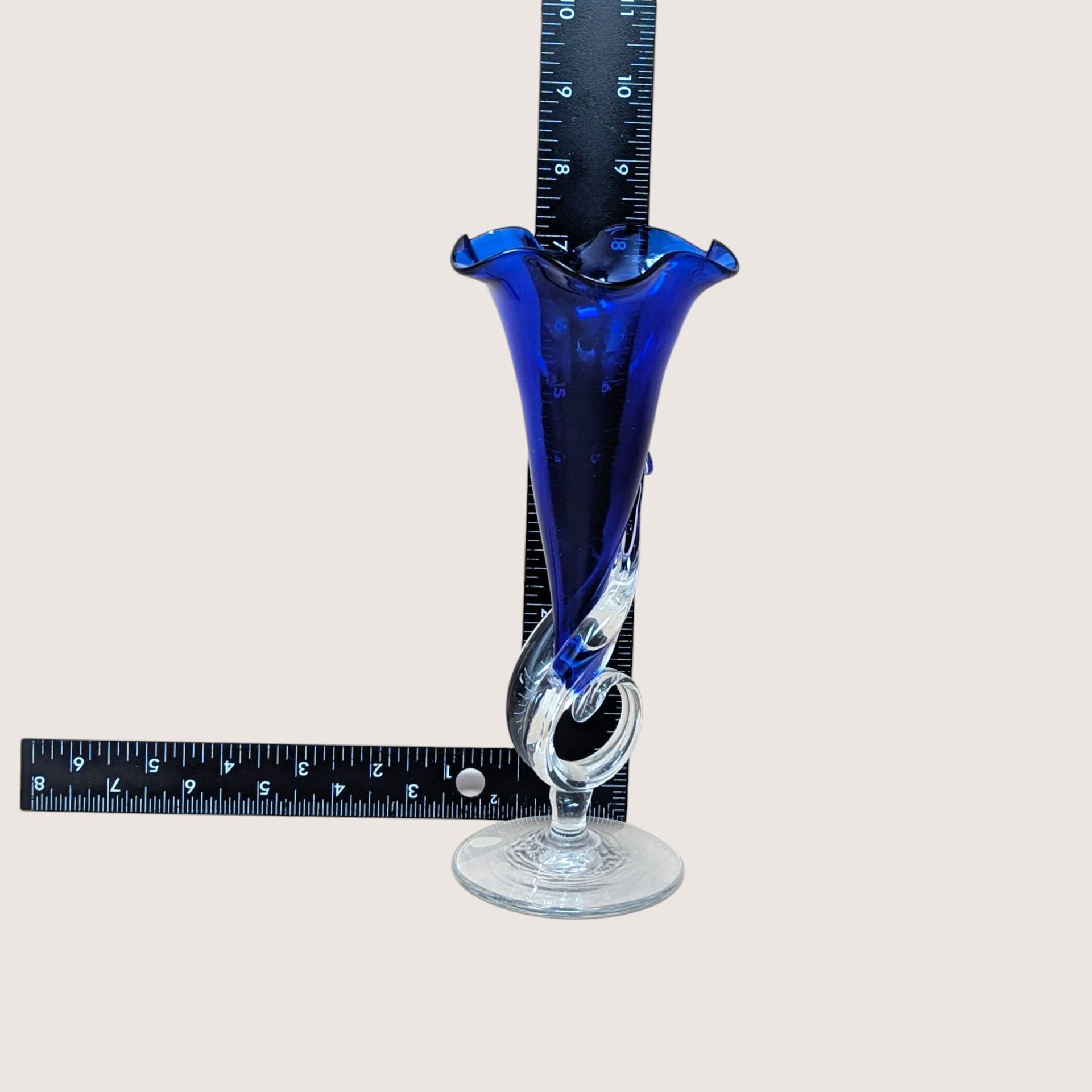 1980s Dan Dechard Signed Studio Art Glass Vase Cobalt Blue Trumpet