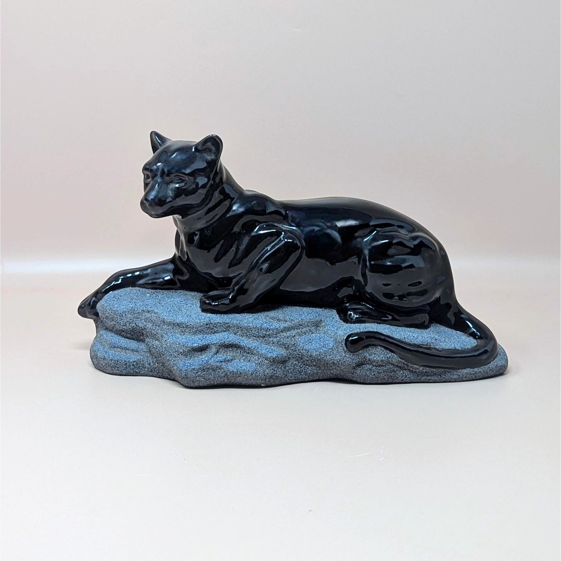 1994 Hand Painted Ceramic Black Panther on Rock Figurine