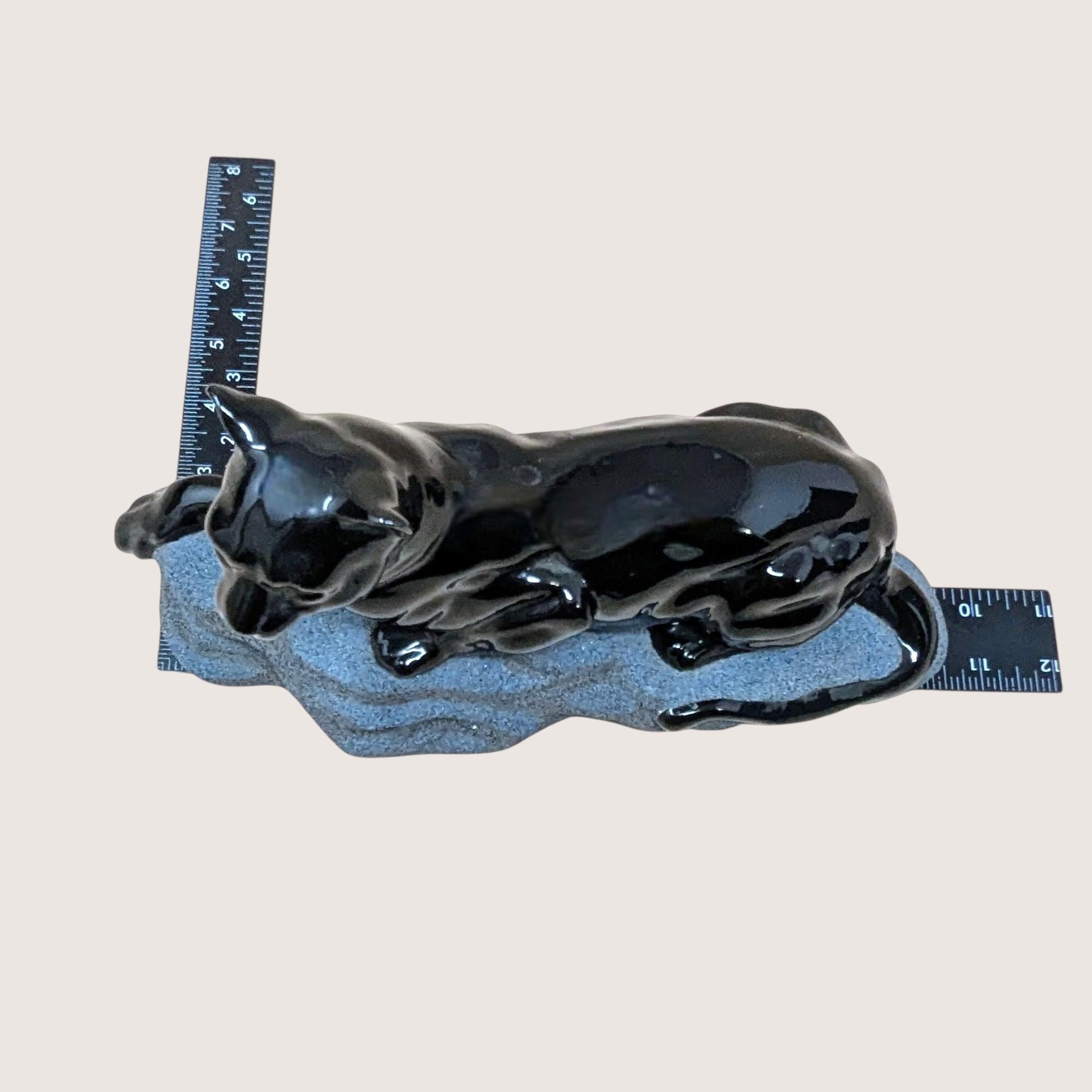 1990s Sue B Signed Ceramic Black Panther Figurine Reclining Statue