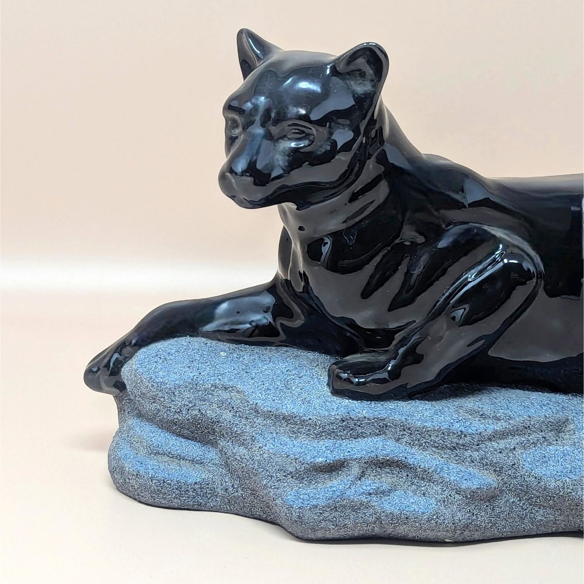 1994 Hand Painted Ceramic Black Panther on Rock Figurine