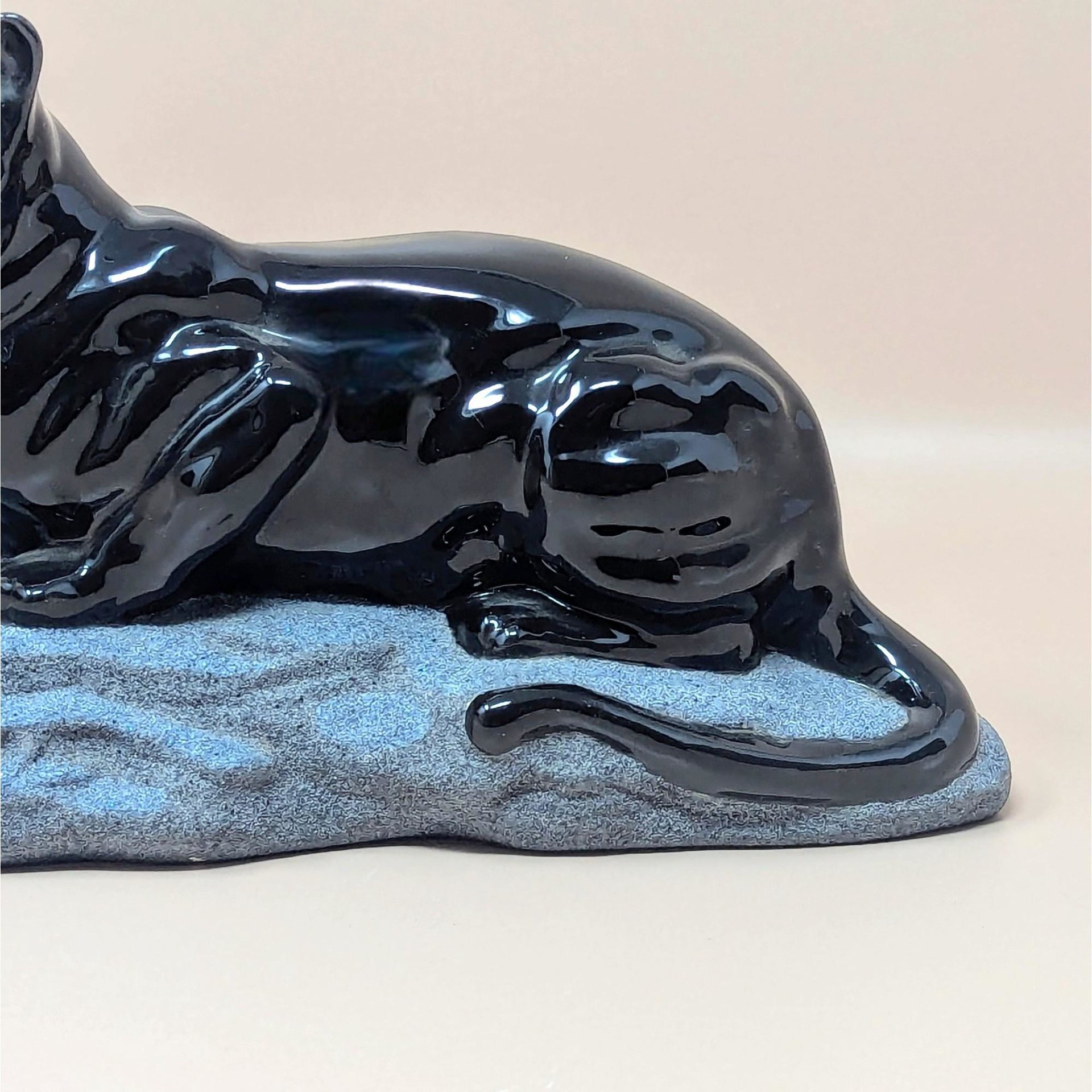 1994 Hand Painted Ceramic Black Panther on Rock Figurine