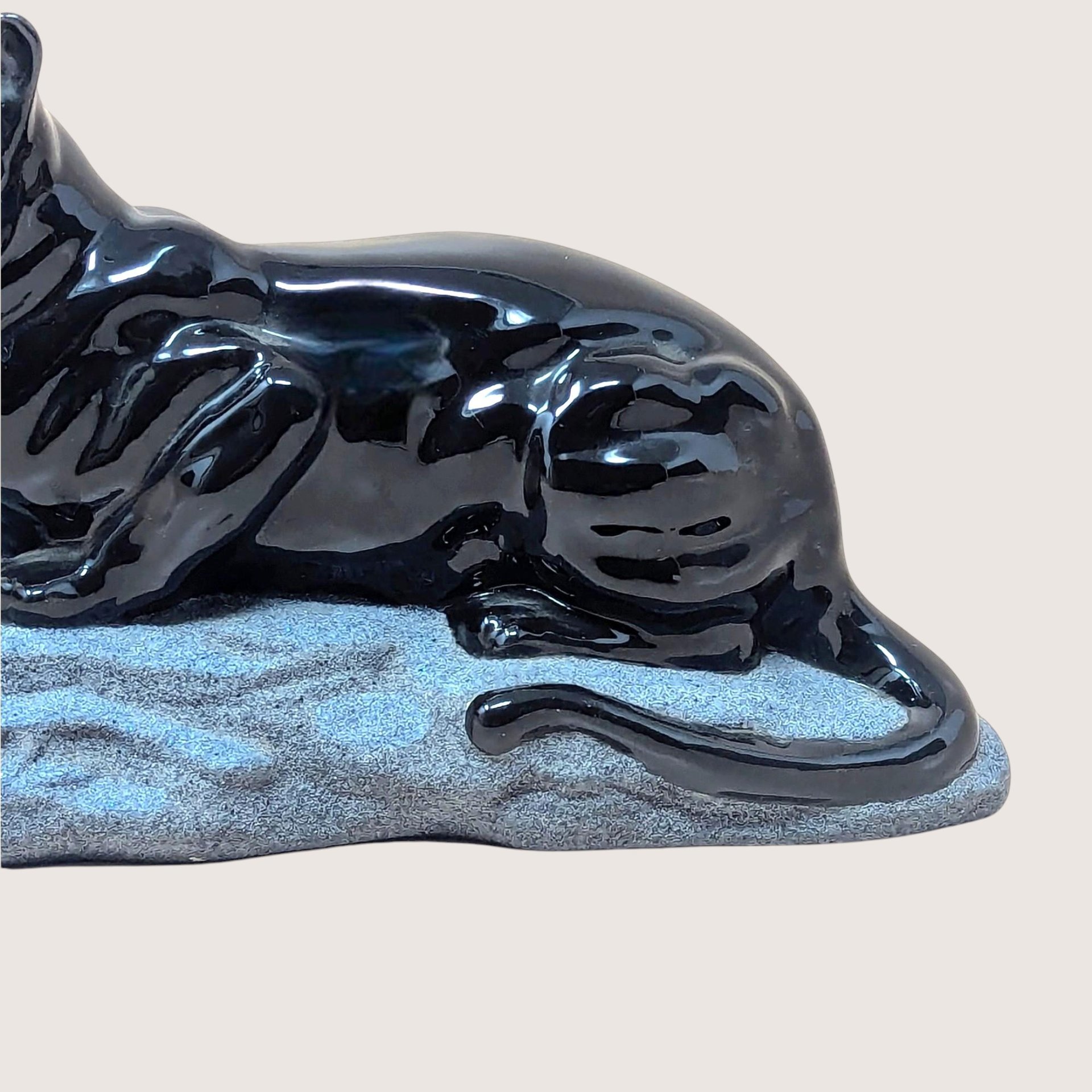 1990s Sue B Signed Ceramic Black Panther Figurine Reclining Statue