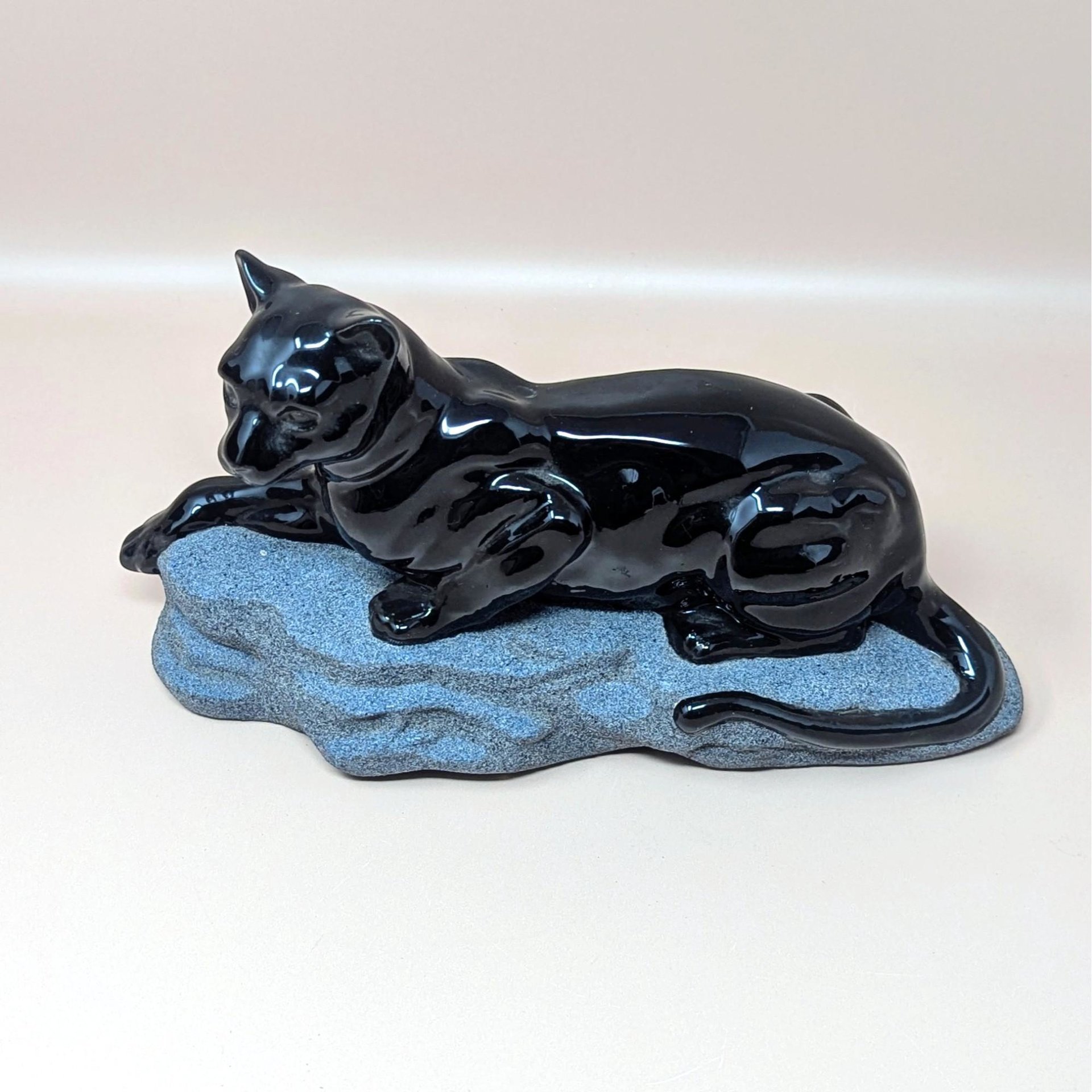 1994 Hand Painted Ceramic Black Panther on Rock Figurine